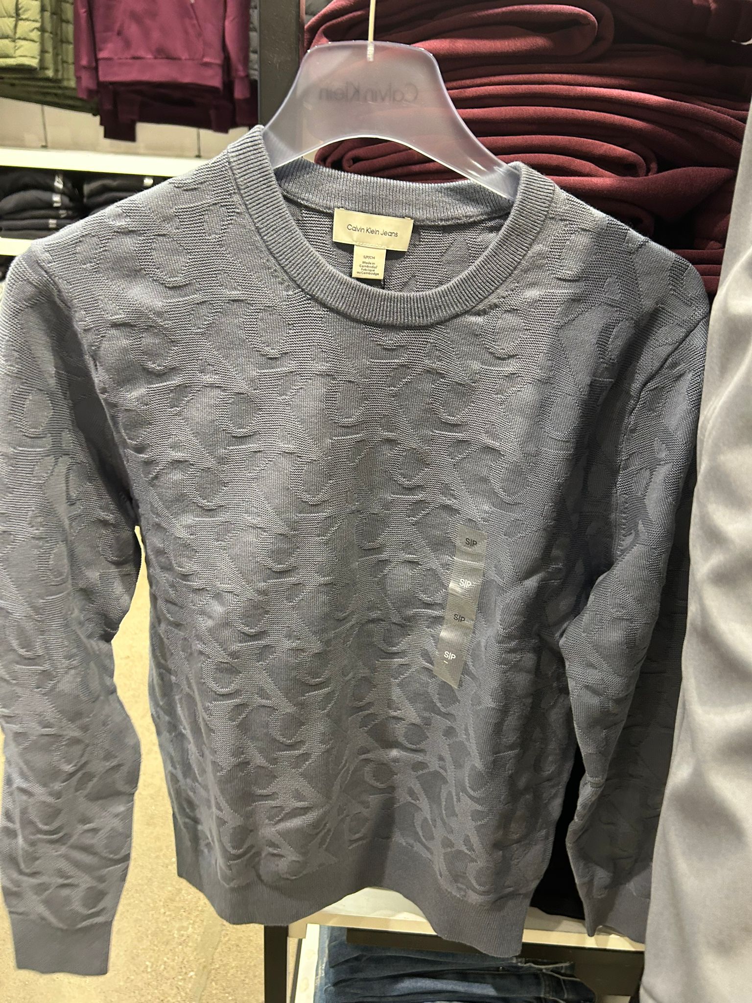 CALVIN KLEIN Mens' Allover Emblem Logo Ribbed Sweater