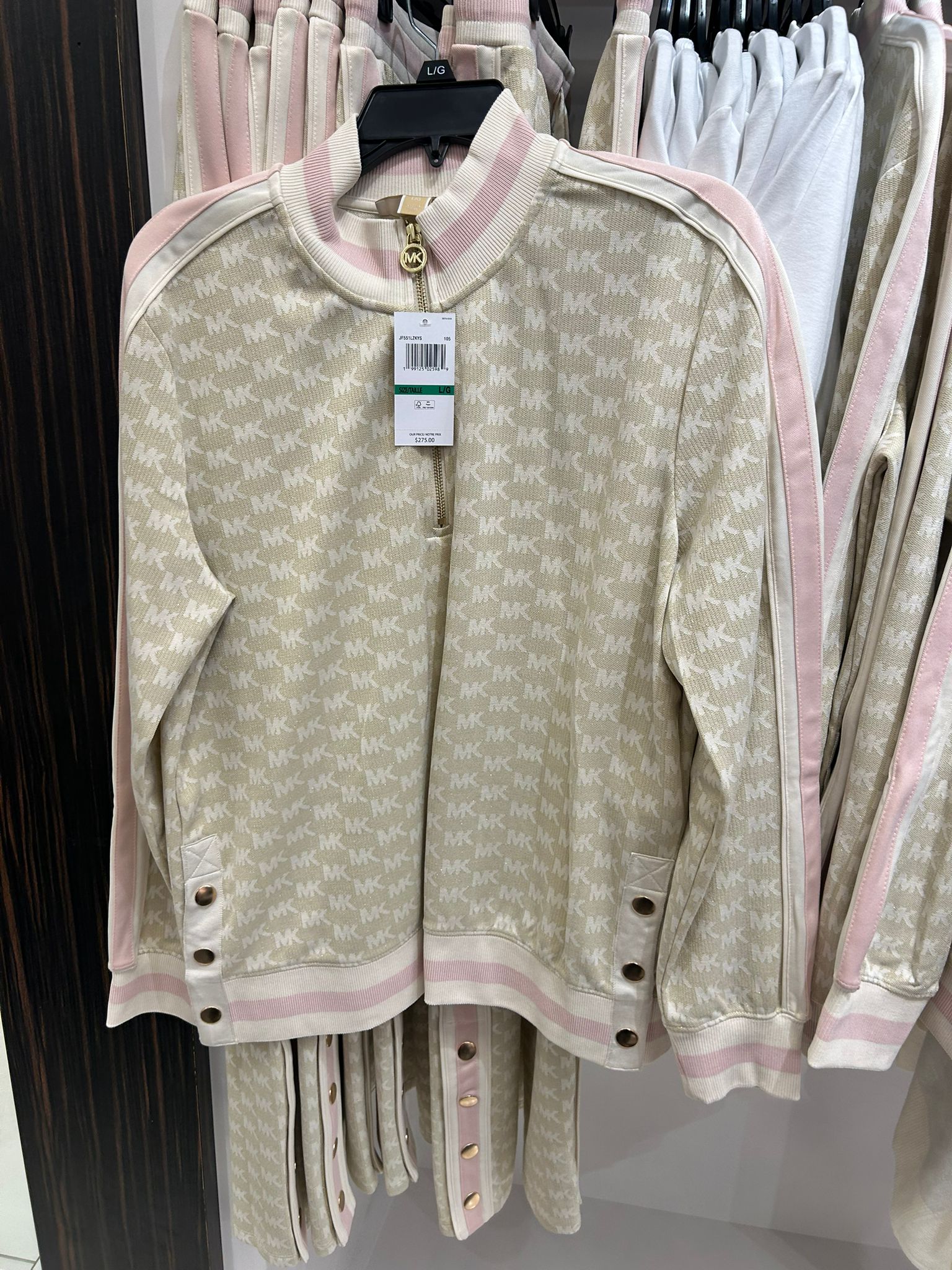 Michael Kors WOMENS' Logo Print Metallic Stretch Knit Half-Zip Jacket BONE/GOLD