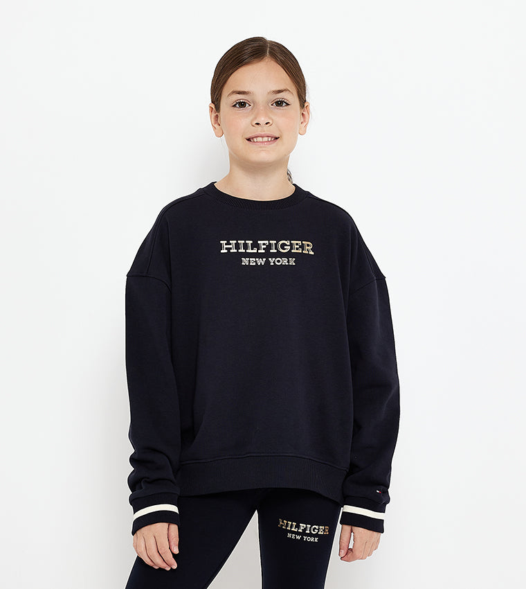 Tommy Hilfiger Girls' Monotype Foil Logo Printed Sweatshirt