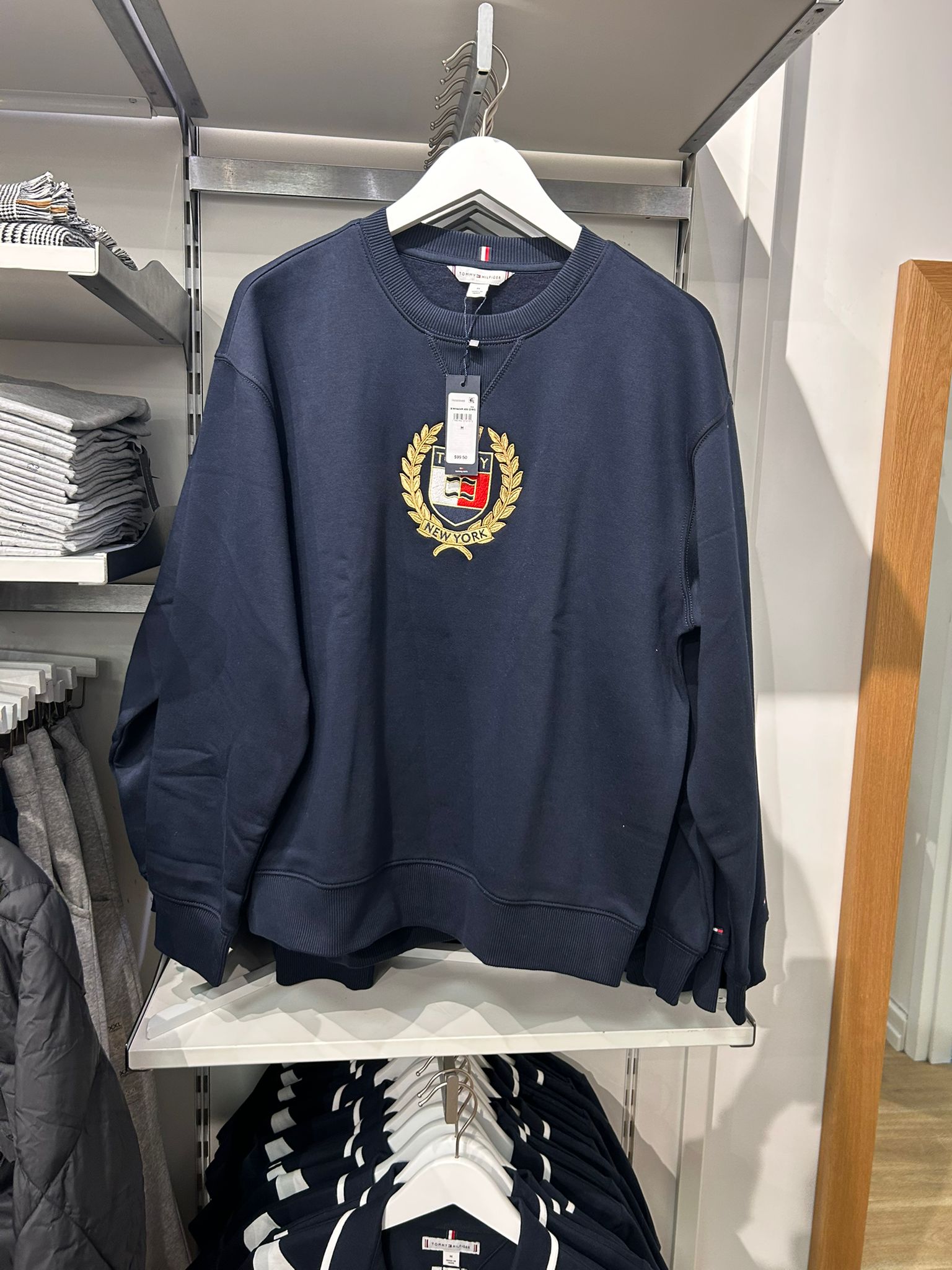 Tommy Womens' Crest Logo Fleece Sweatshirt Navy Blue