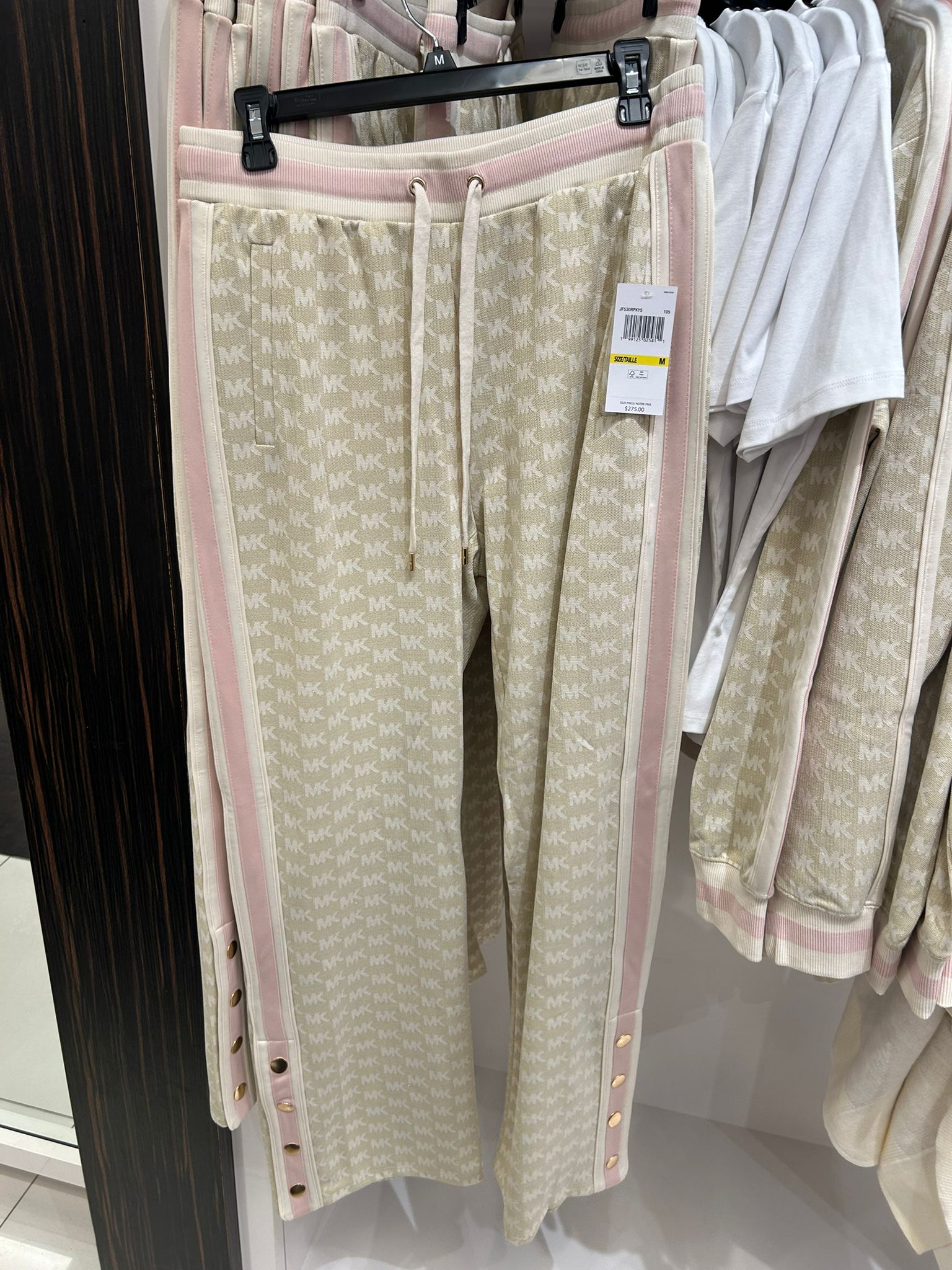 Michael Kors WOMENS' Logo Print Metallic Stretch Knit Track Pants BONE/GOLD