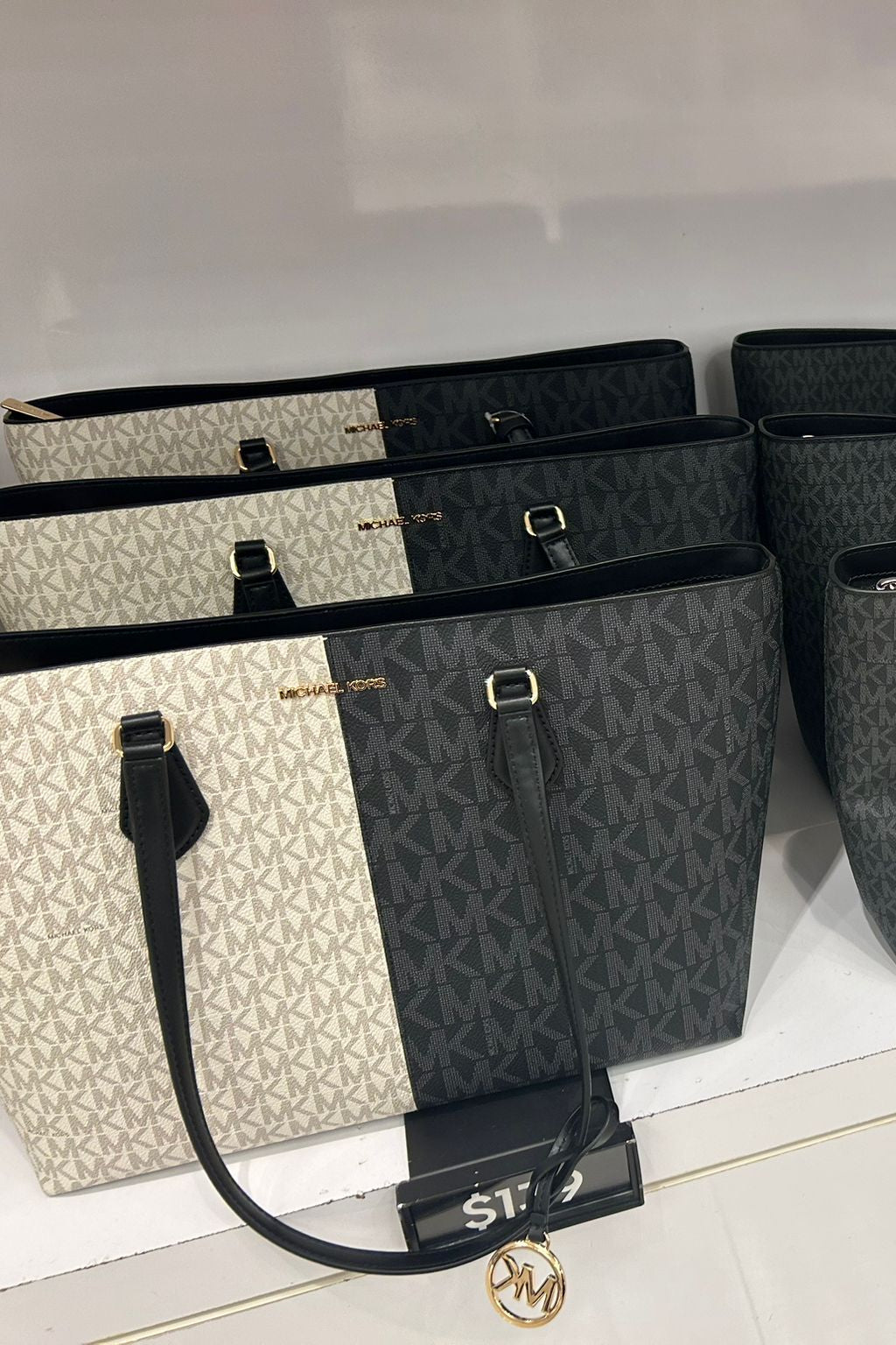 Women's Michael Kors Sheila Large Two-Tone Signature Logo Tote Bag BLACK COMBO