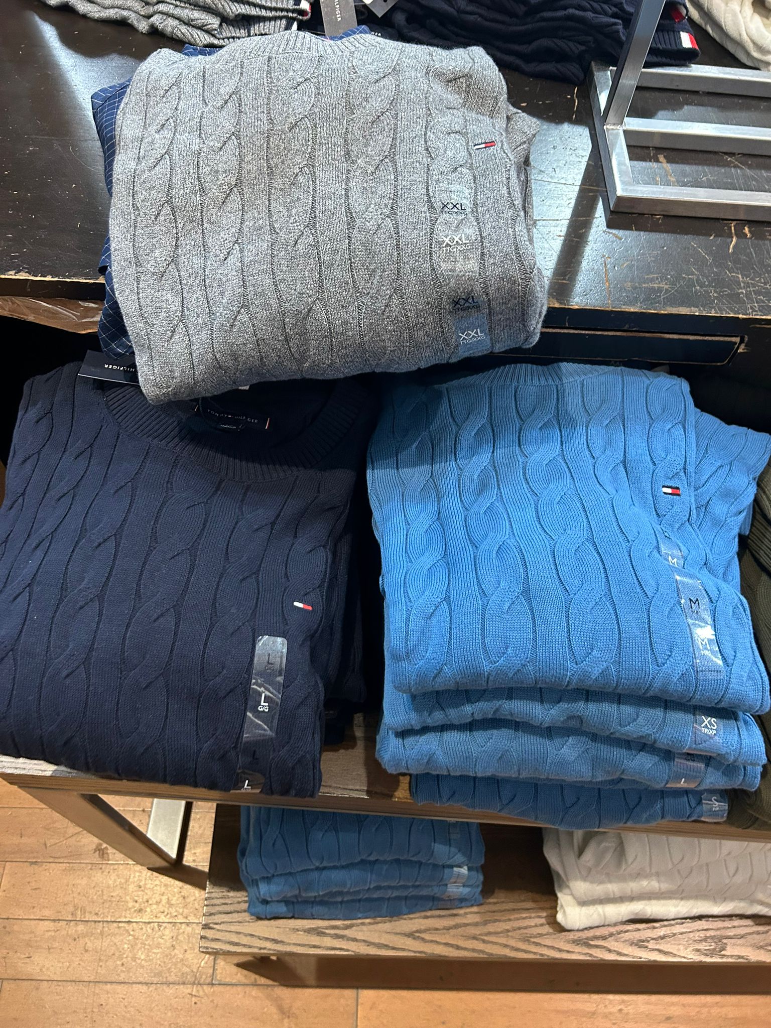 Tommy Hilfiger MENS' Cable Knit Crewneck Sweater Dusty Indigo