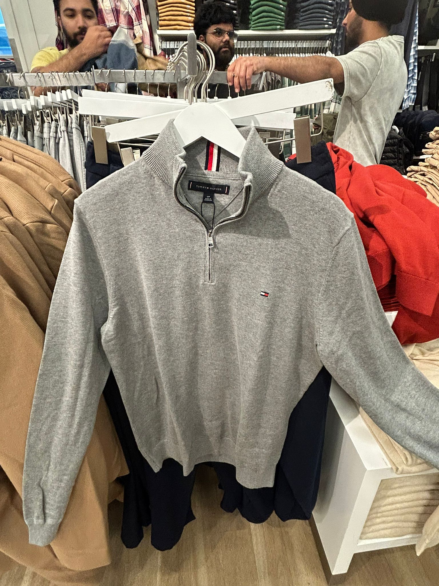 Tommy MENS' Classic Quarter-Zip Sweater Grey Heather