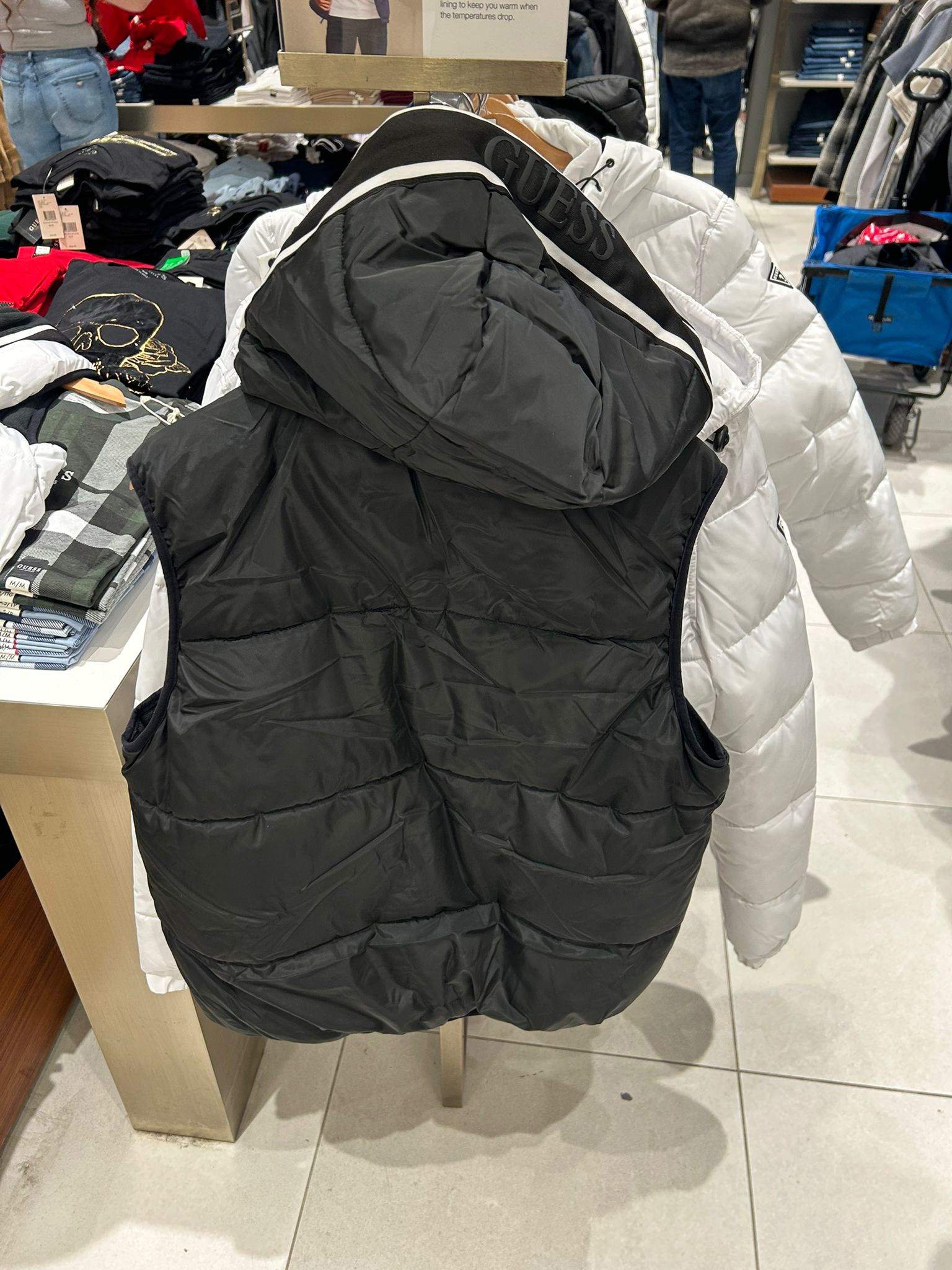 GUESS Mens' Eco Owen Hooded Puffer Vest BLACK