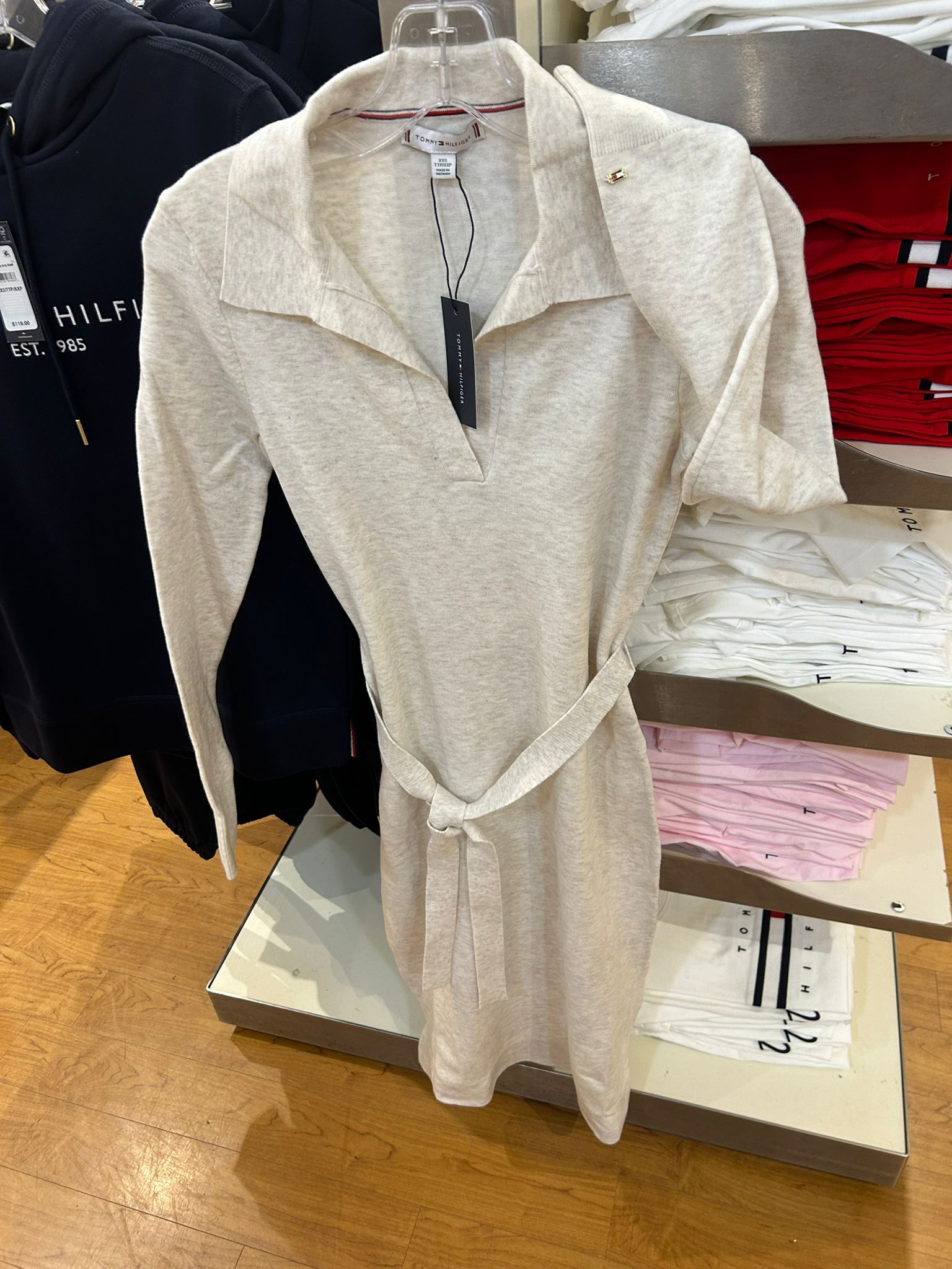 TOMMY WOMENS' Belted Sweater Polo Dress Ivory