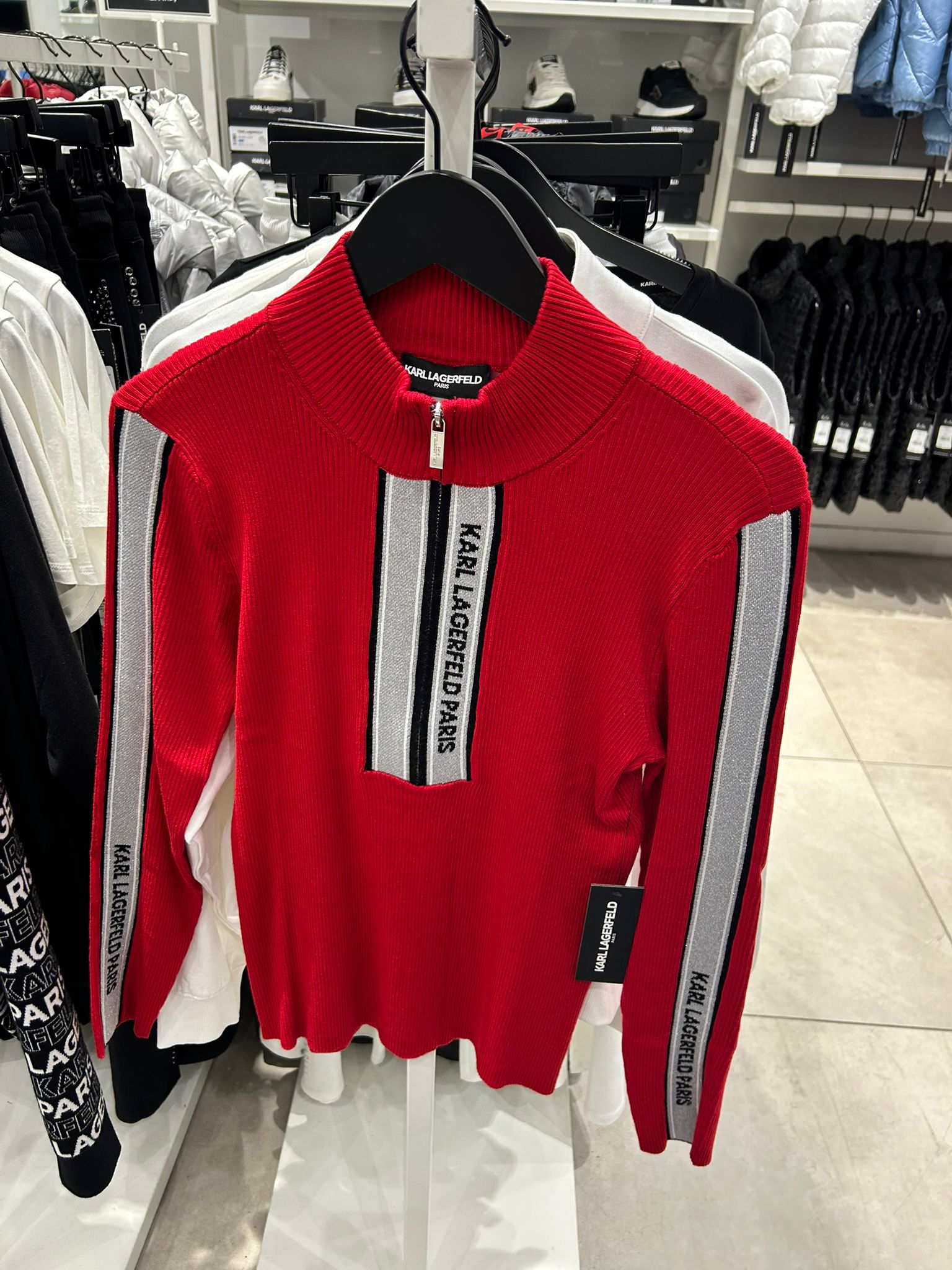 KARL LAGERFELD PARIS Women's LOGO 3/4 ZIP SWEATER