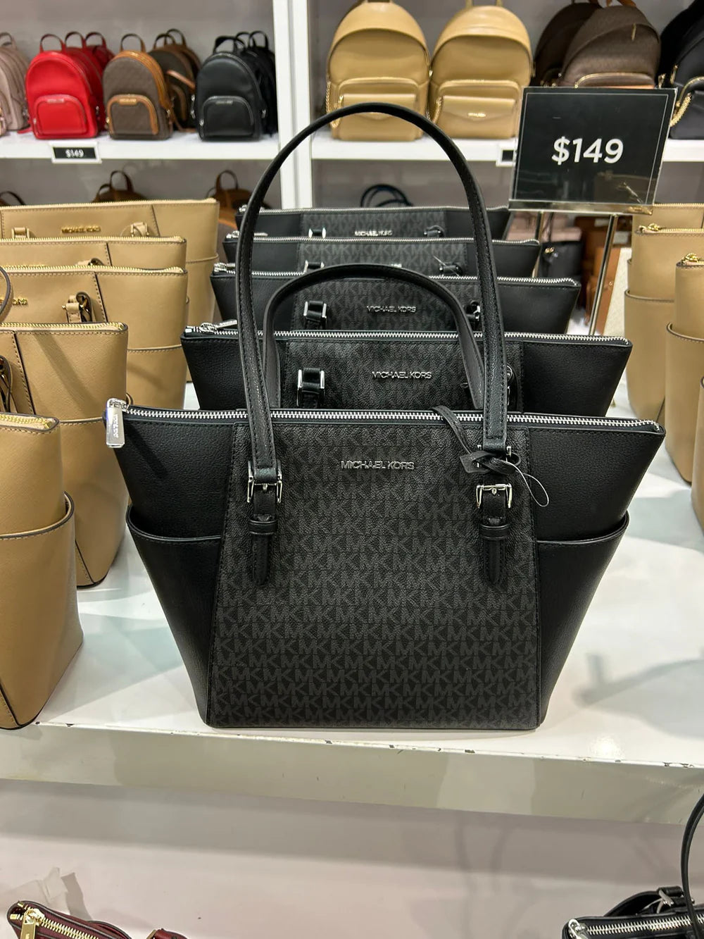 Michael Kors Women's Charlotte Black Pvc Leather Large Top Zip Tote Handbag Bag Purse