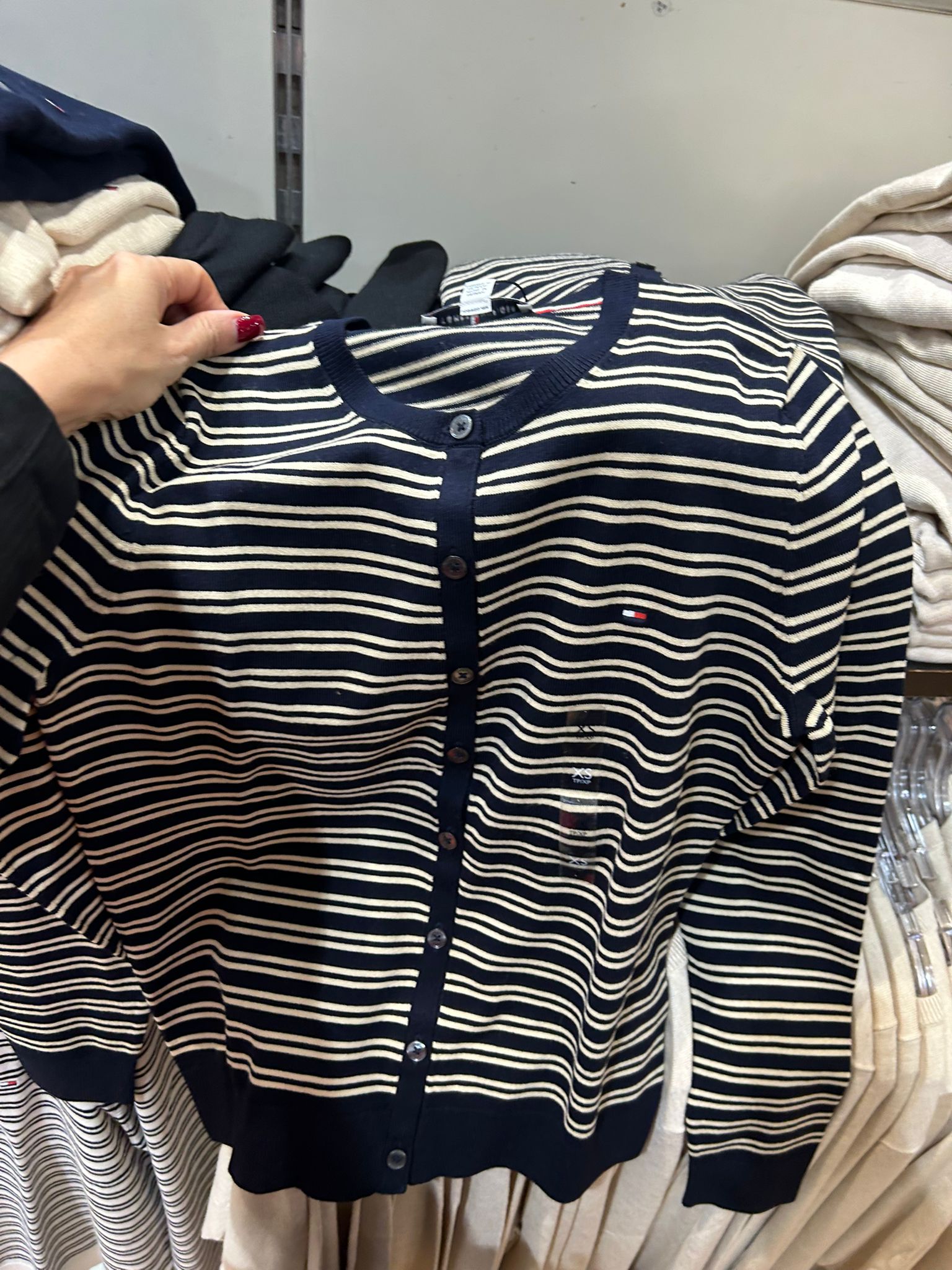 WOMENS' Tommy Hilfiger Lightweight Cotton Cardigan Dark Blue / Ivory Stripe