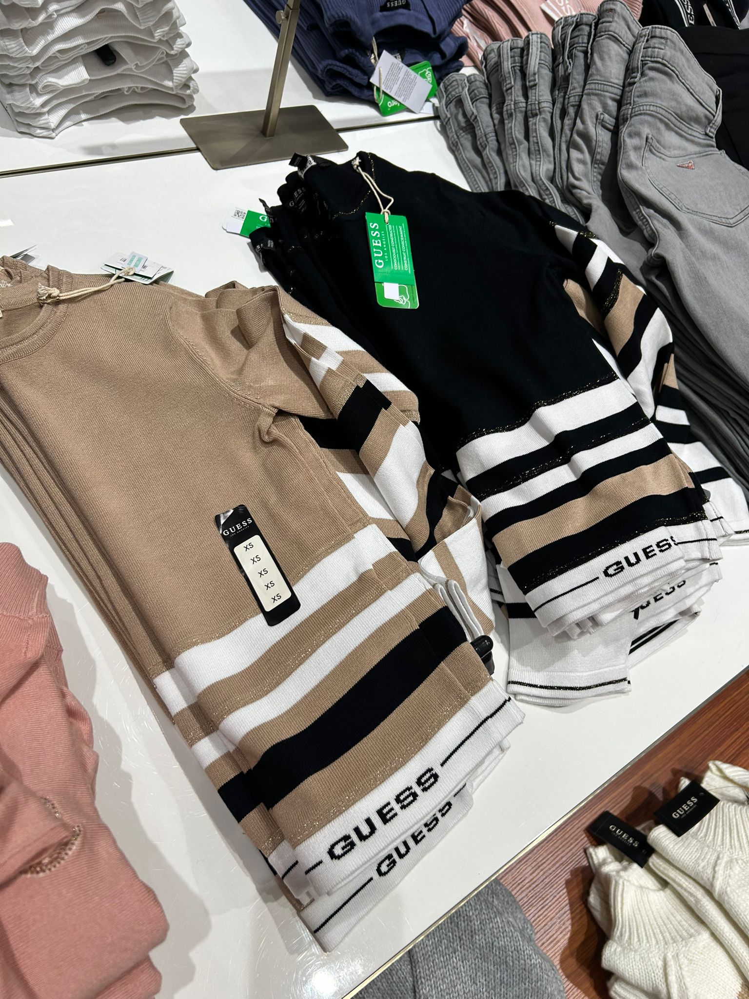 Guess Womens' Eco Cindy Striped Sweater Beige