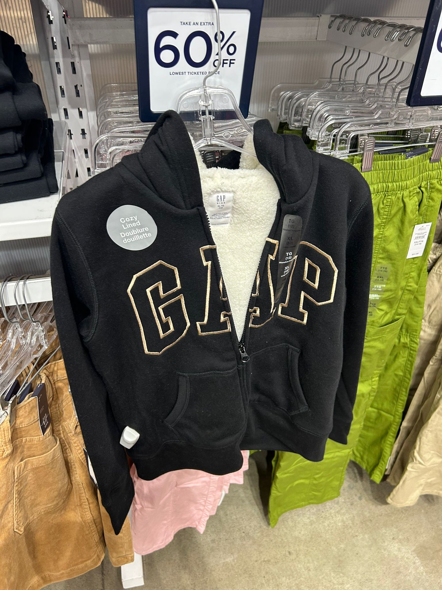 Girls Gap Black Logo Sherpa-Lined Zip Up Hoodie