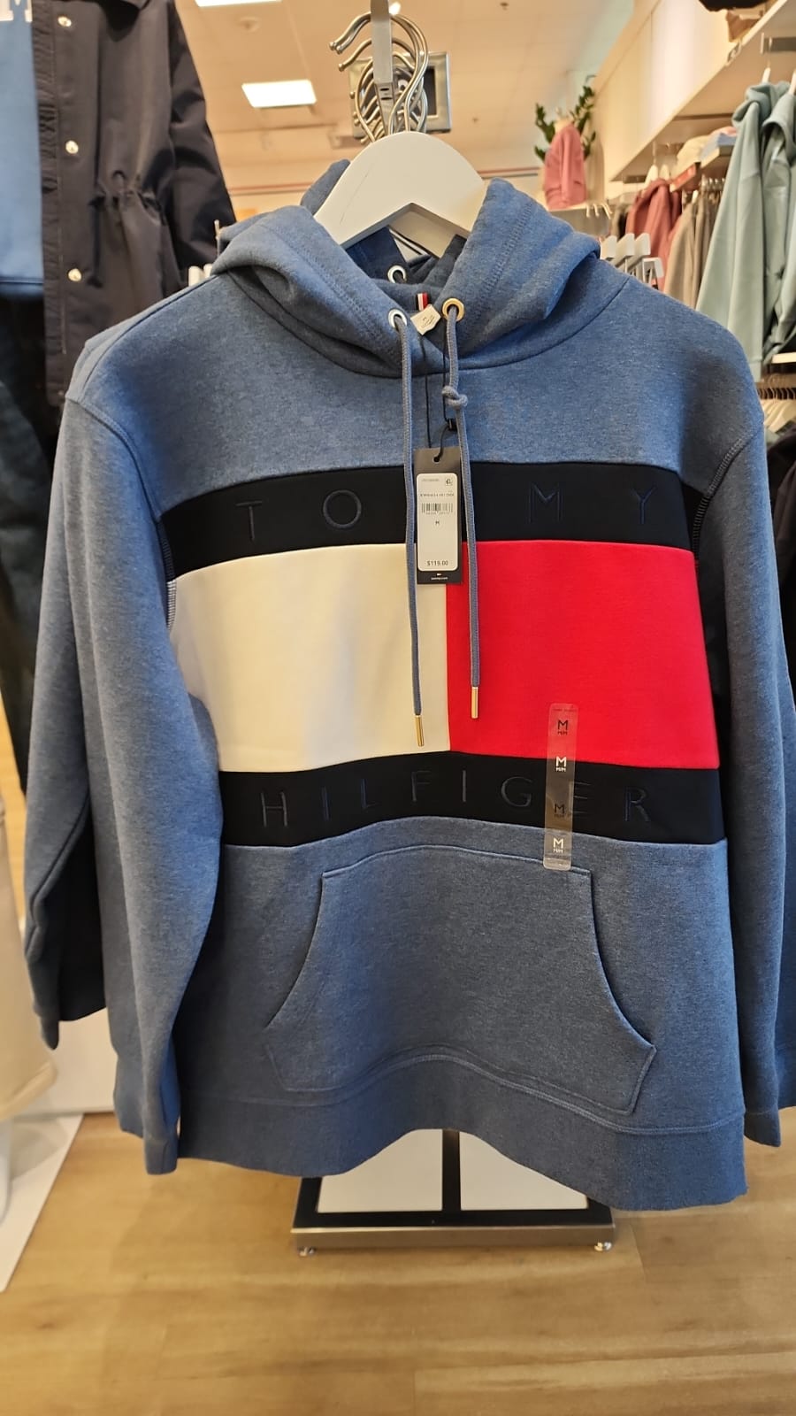 Tommy Womens'Bold Flag Logo Hoodie/Faded Indigo Heather