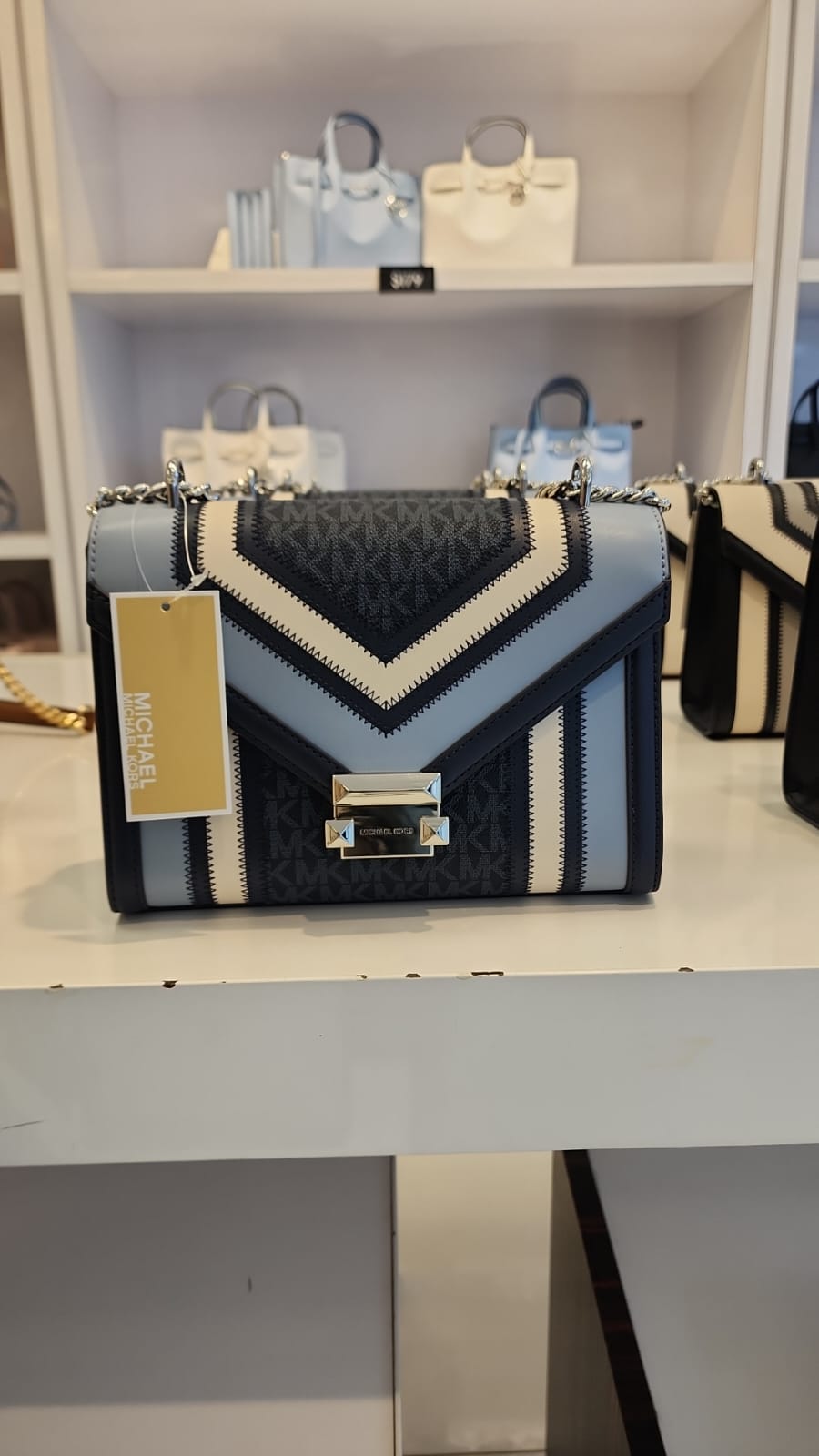 Michael Kors Womens' Whitney Medium Color-Block and Signature Logo Shoulder Bag/ NAVY MULTI