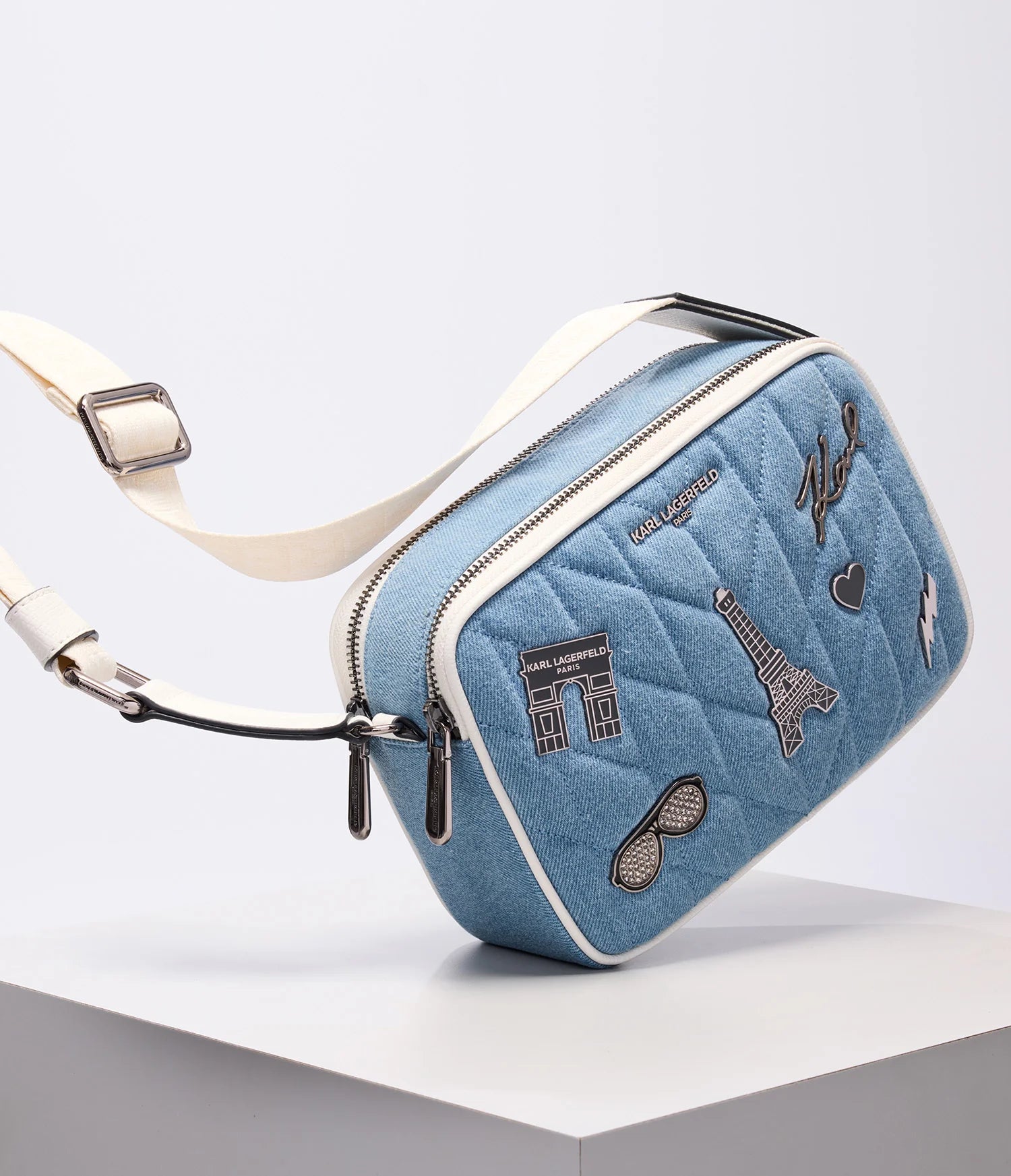 MAYBELLE DENIM CROSSBODY WITH PARIS PINS