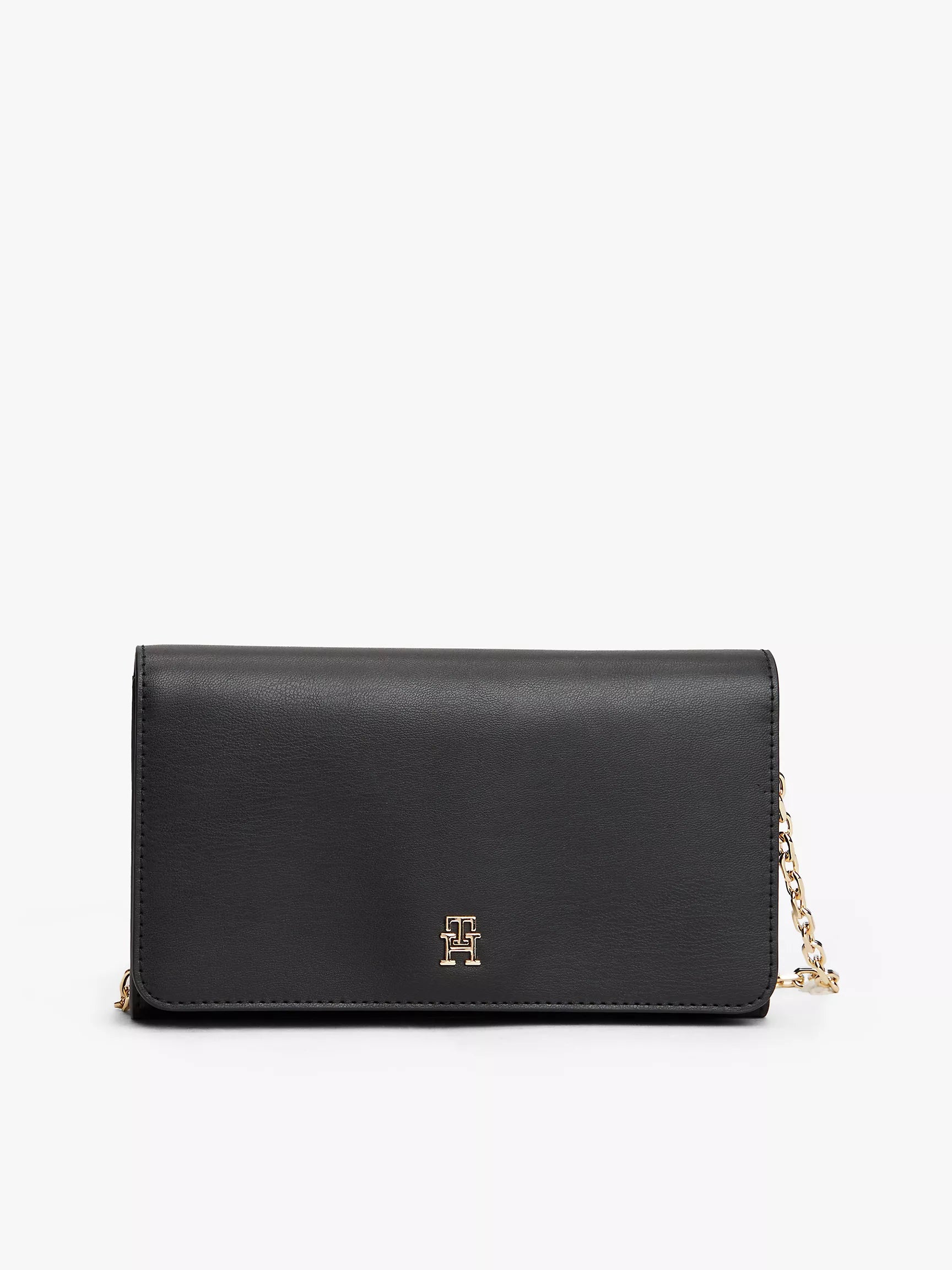 Women's Tommy Monogram Logo Chain Strap Wallet BLACK