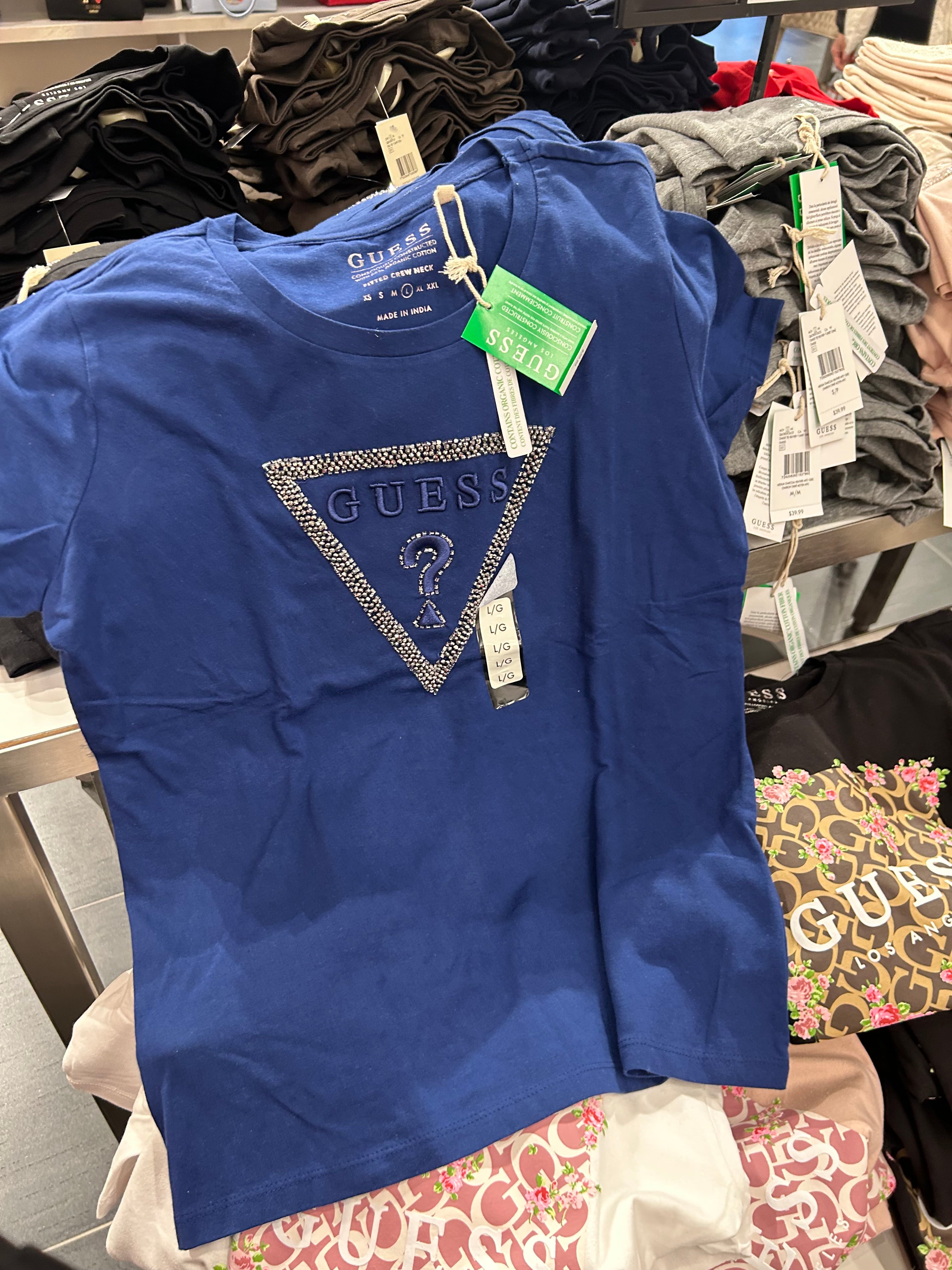 Guess Womens' Carlee Triangle Tee - Blue