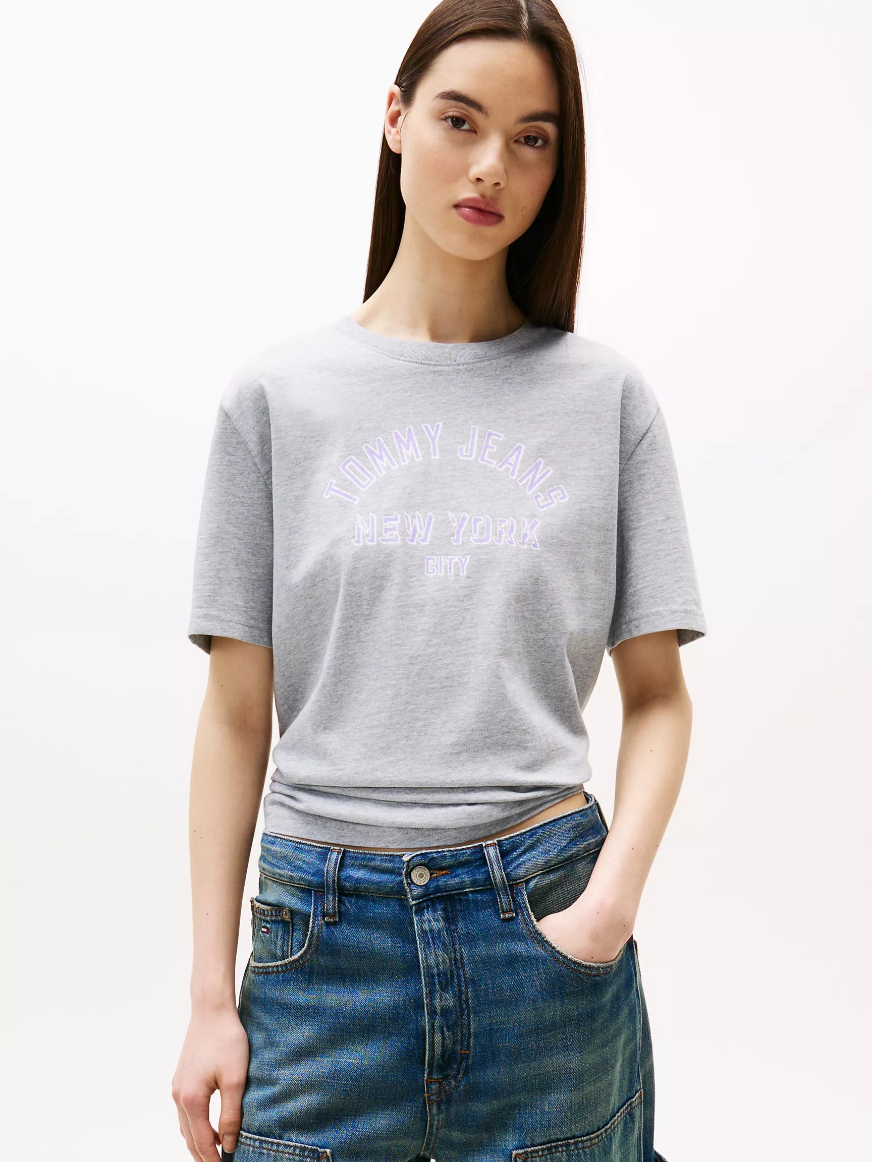 Tommy Hilfiger women's Jeans Overdyed Varsity T-Shirt/ Grey Heather
