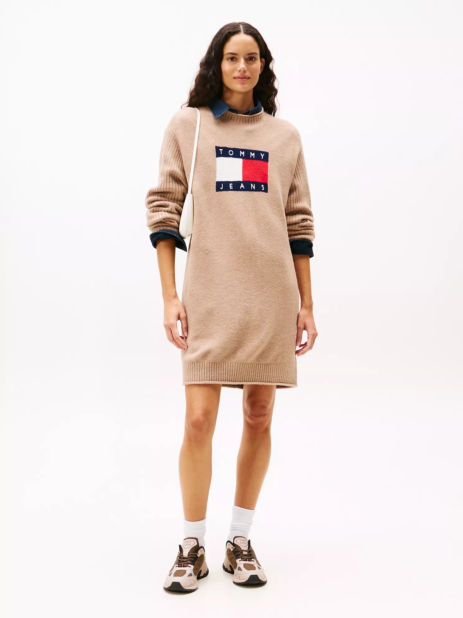 WOMENS' Tommy Jeans Flag Logo Sweater Dress Malted Milk