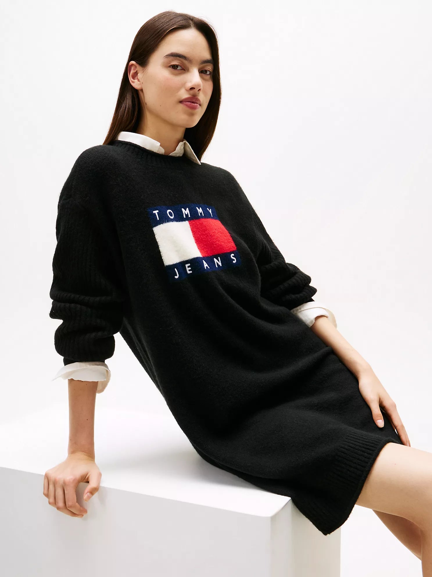 WOMENS' Tommy Jeans Flag Logo Sweater Dress BLACK