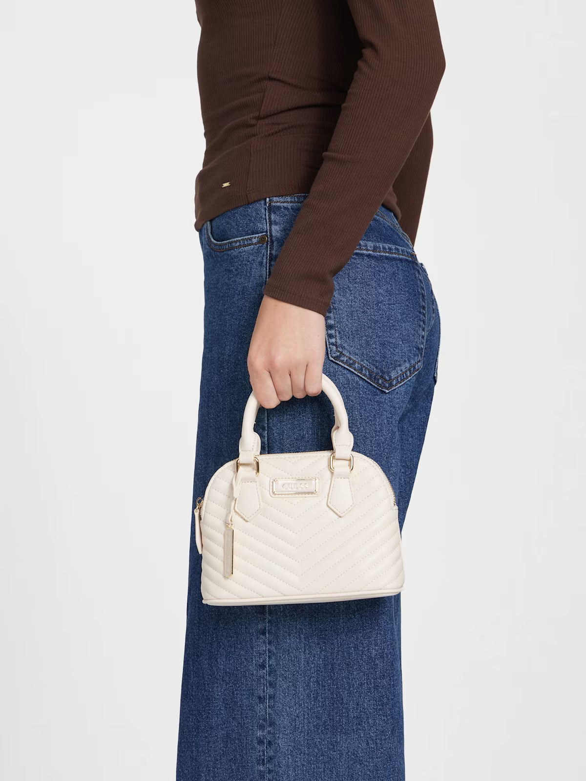 Women's Guess Elise Dome Satchel Off-white