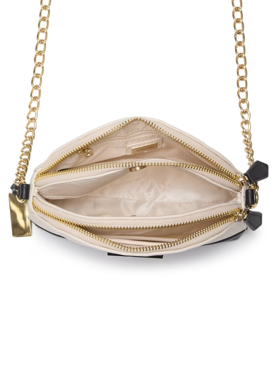 Guess Womens' Sabrina Double-Zip Crossbody Bag /Off-white