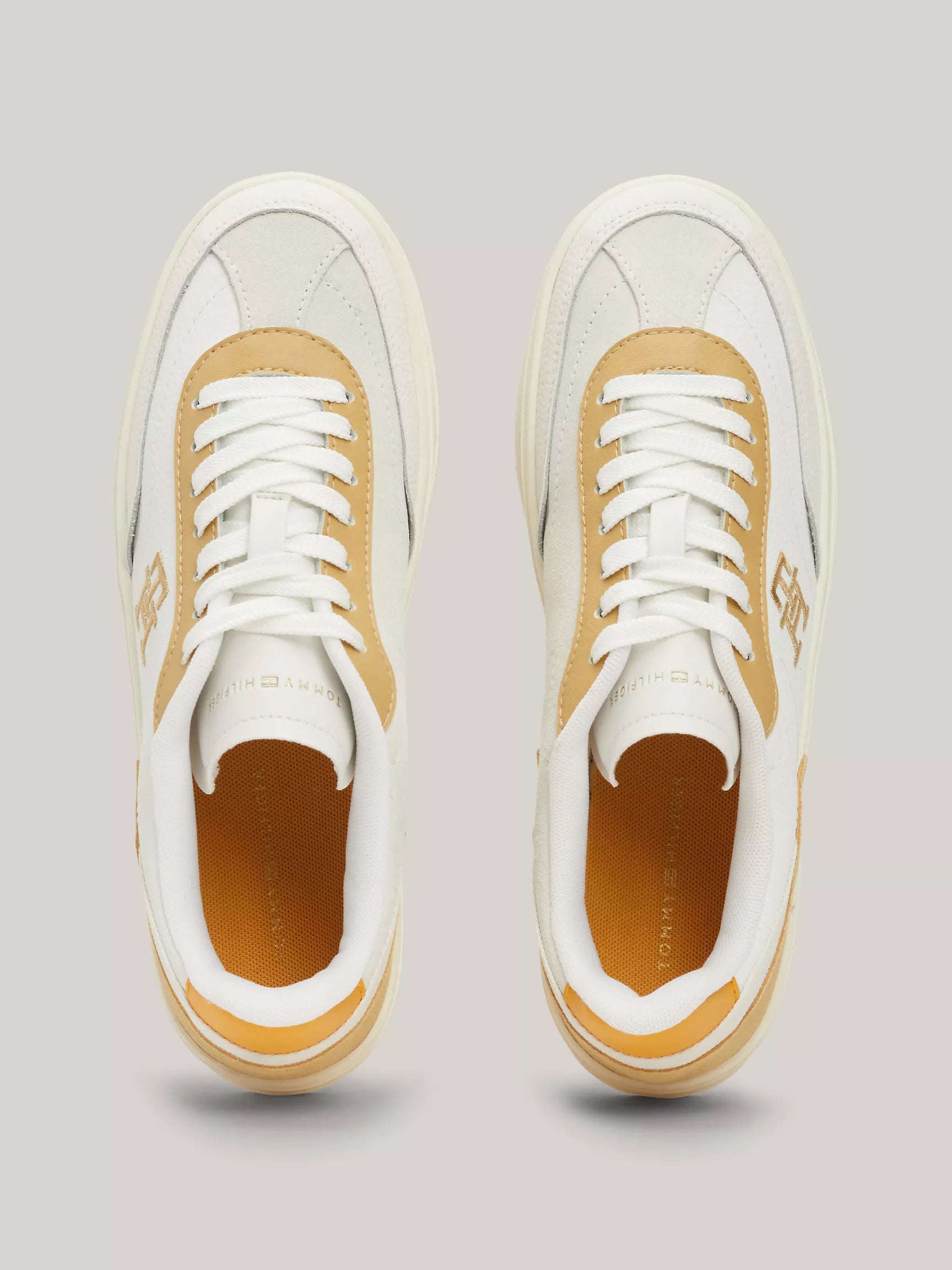Tommy Hilfiger Women TH Logo Mixed Texture Sneaker - Khaki