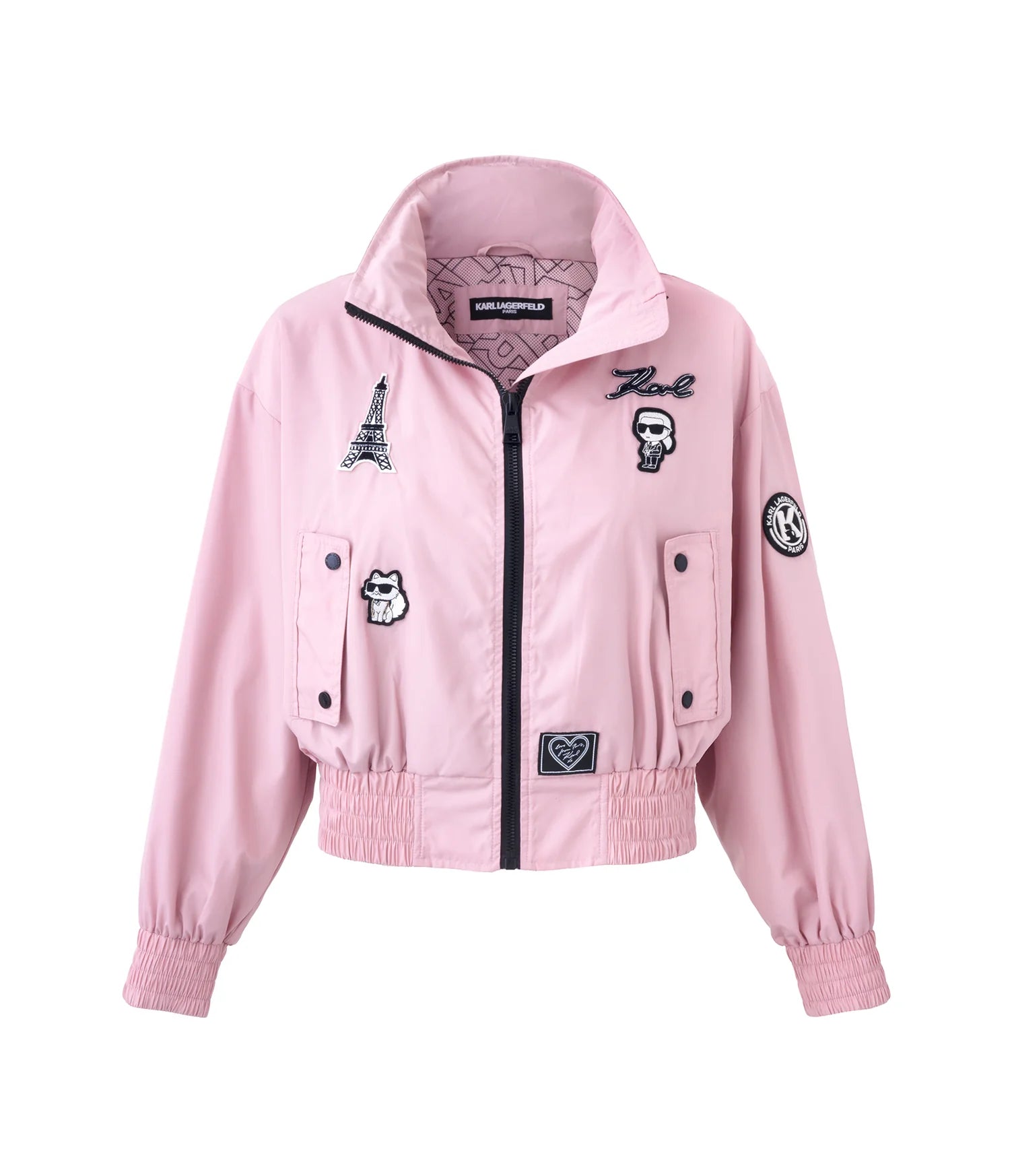 KARL LAGERFELD PATCH BOMBER JACKET-Pink