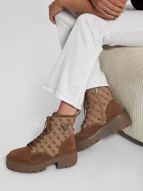 Guess Women's Shun Triple Triangle Lace-Up Lug Sole Combat Boots