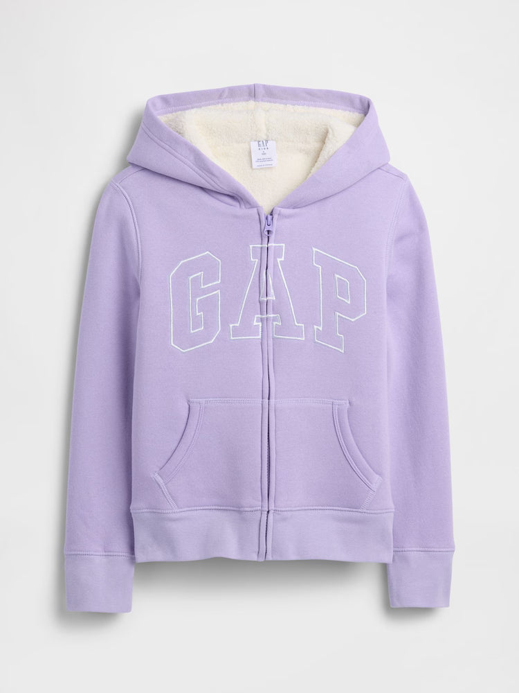Girls Gap Purple Logo Sherpa-Lined Zip Up Hoodie