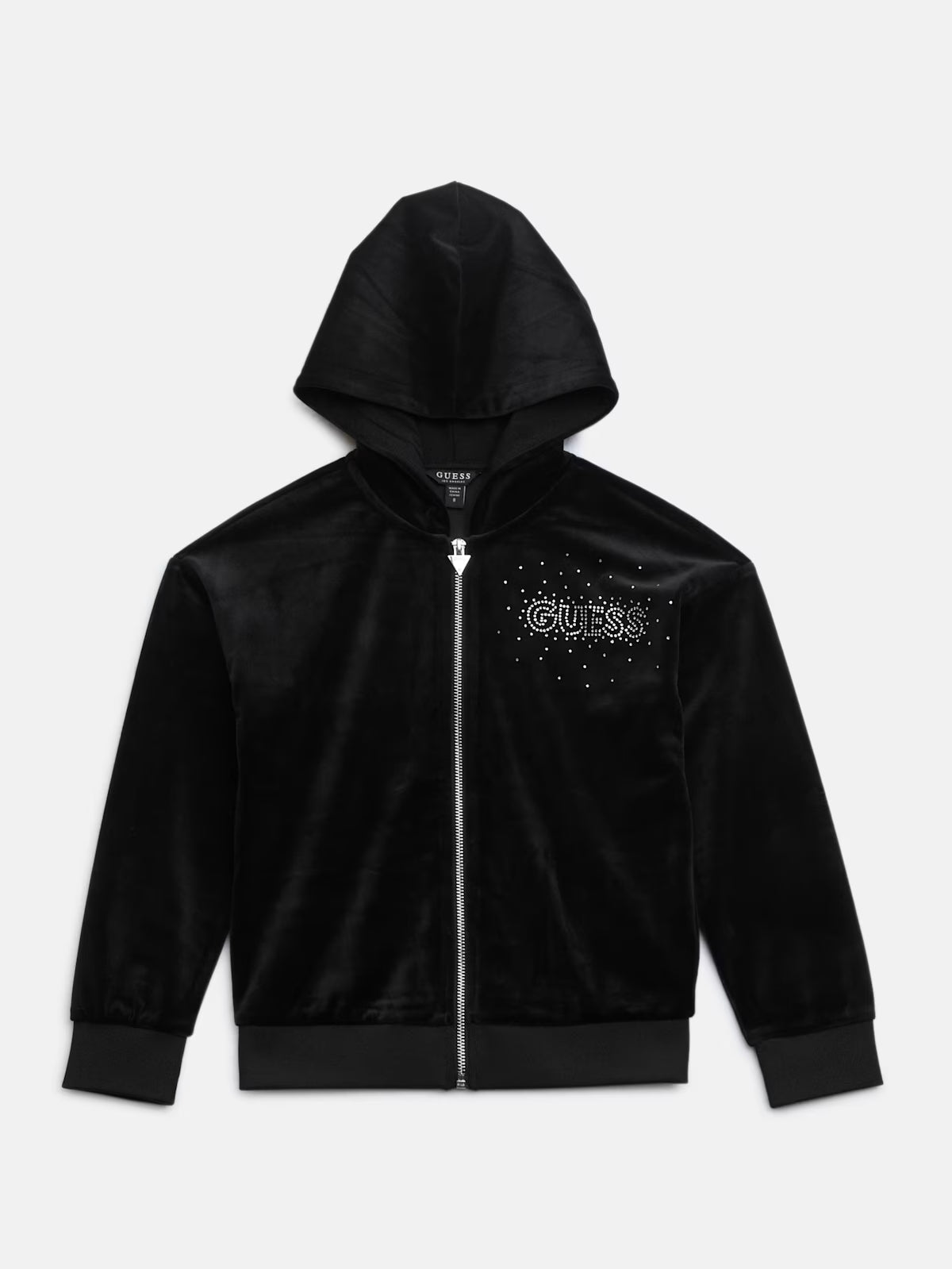 Guess GIRLS' Velour Full-Zip Hoodie (7-14) BLACK