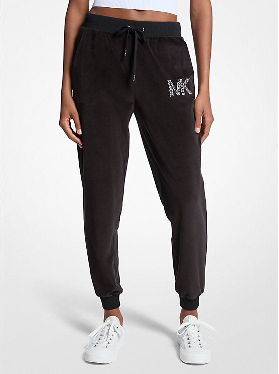 Michael Kors Womens' Embellished Logo Velour Joggers