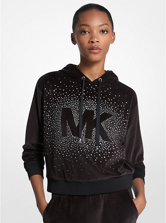 Michael Kors Womens' Embellished Logo Velour Hoodie