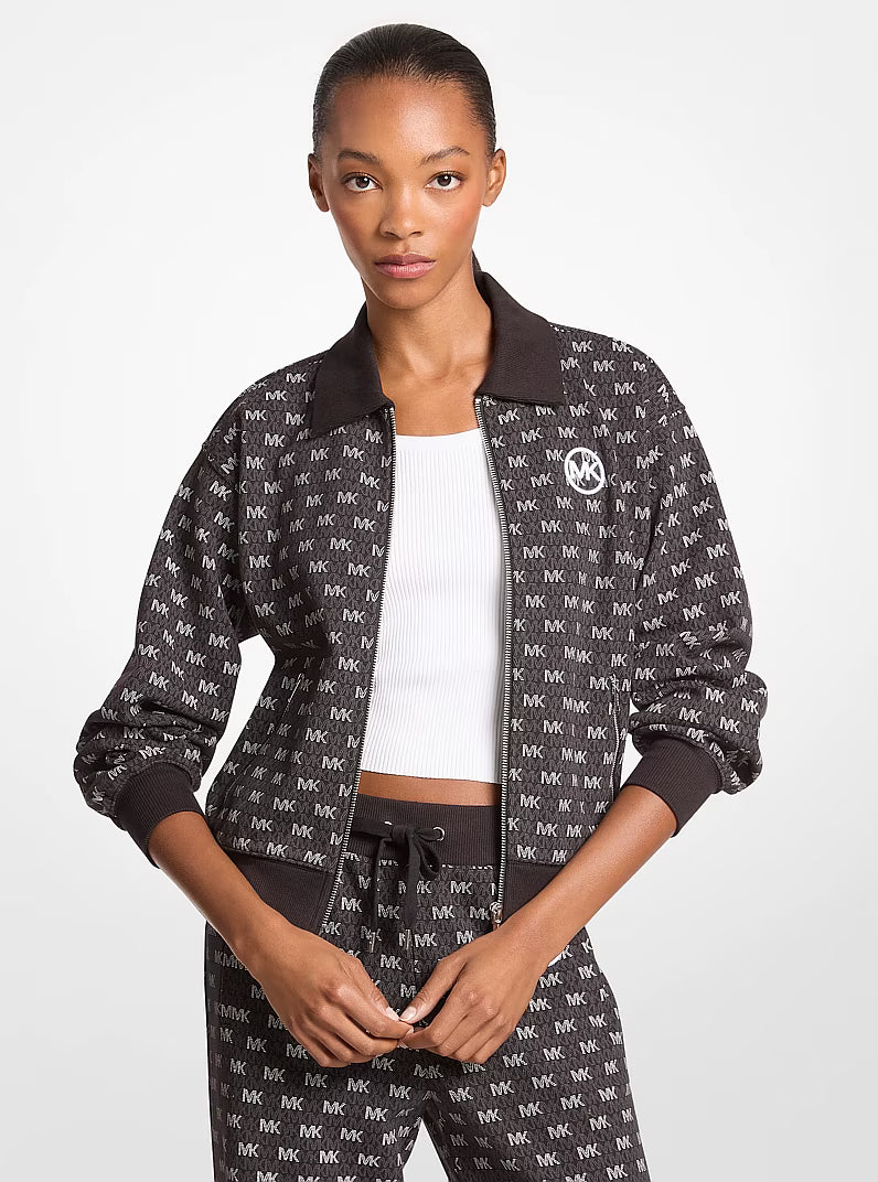 Michael Kors Women's Logo Cotton Blend Zip-Up Jacket-BLACK