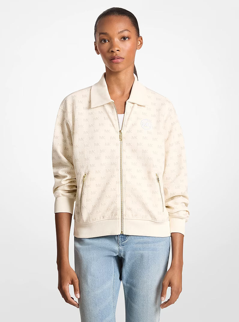 Michael Kors Women's Logo Cotton Blend Zip-Up Jacket-BONE