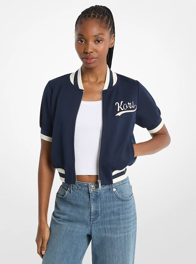 Michael Kors Women's Sporty Piqué Cropped Short-Sleeve Jacket-MIDNIGHTBLUE