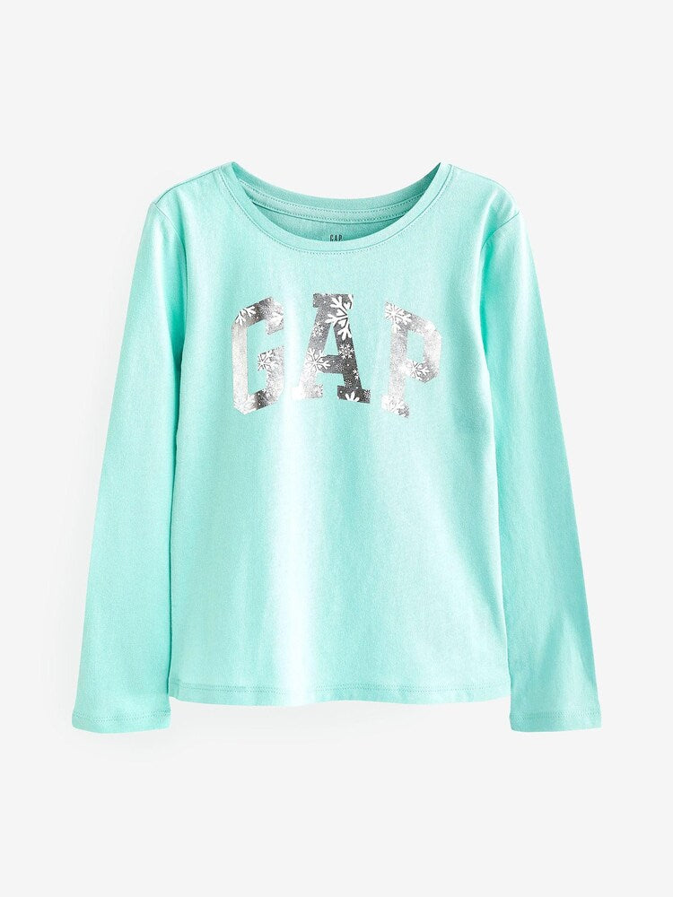 Girls' GAP Blue Christmas Graphic Logo Long Sleeve T-Shirt