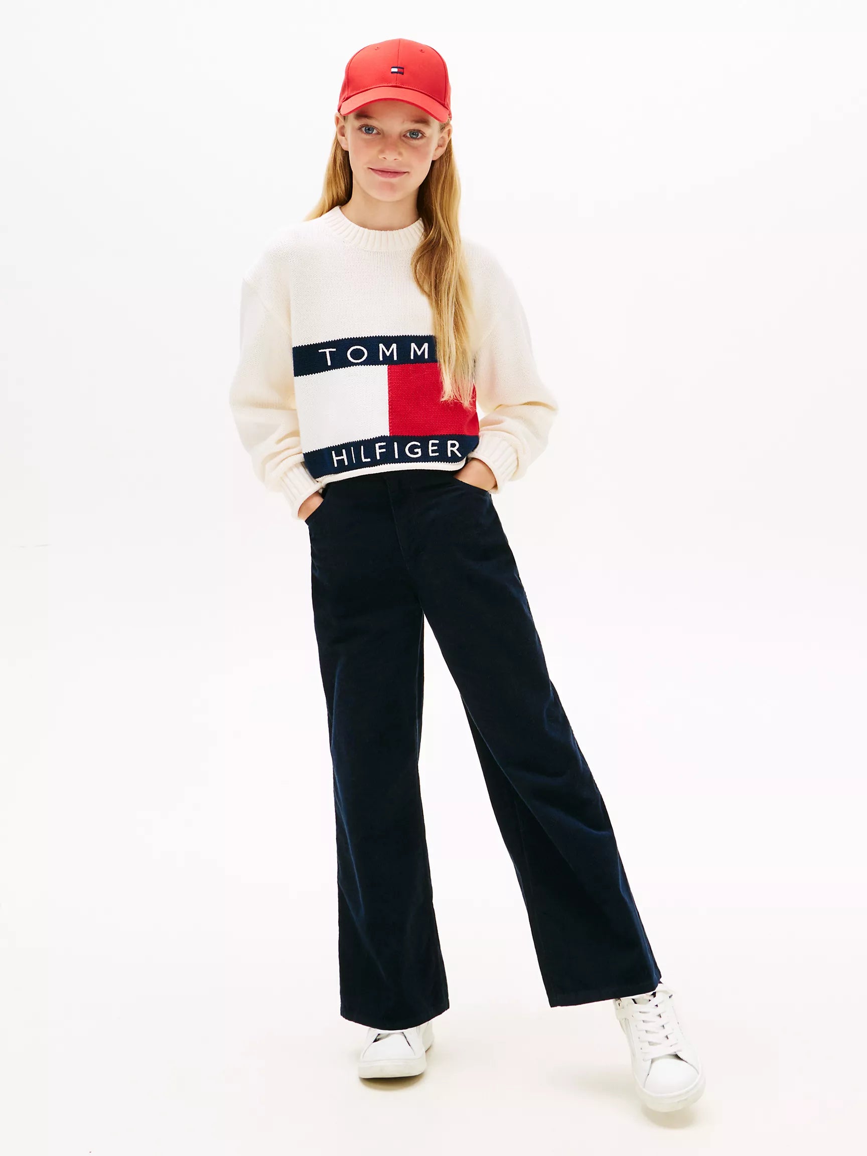 TOMMY Girls Flag Logo Sweater Dark Ivory Silk