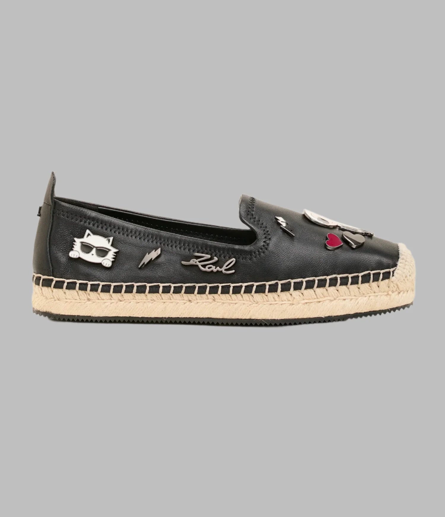 MICHAELA LEATHER PIN SLIP-ON FLAT ESPADRILLE-Black