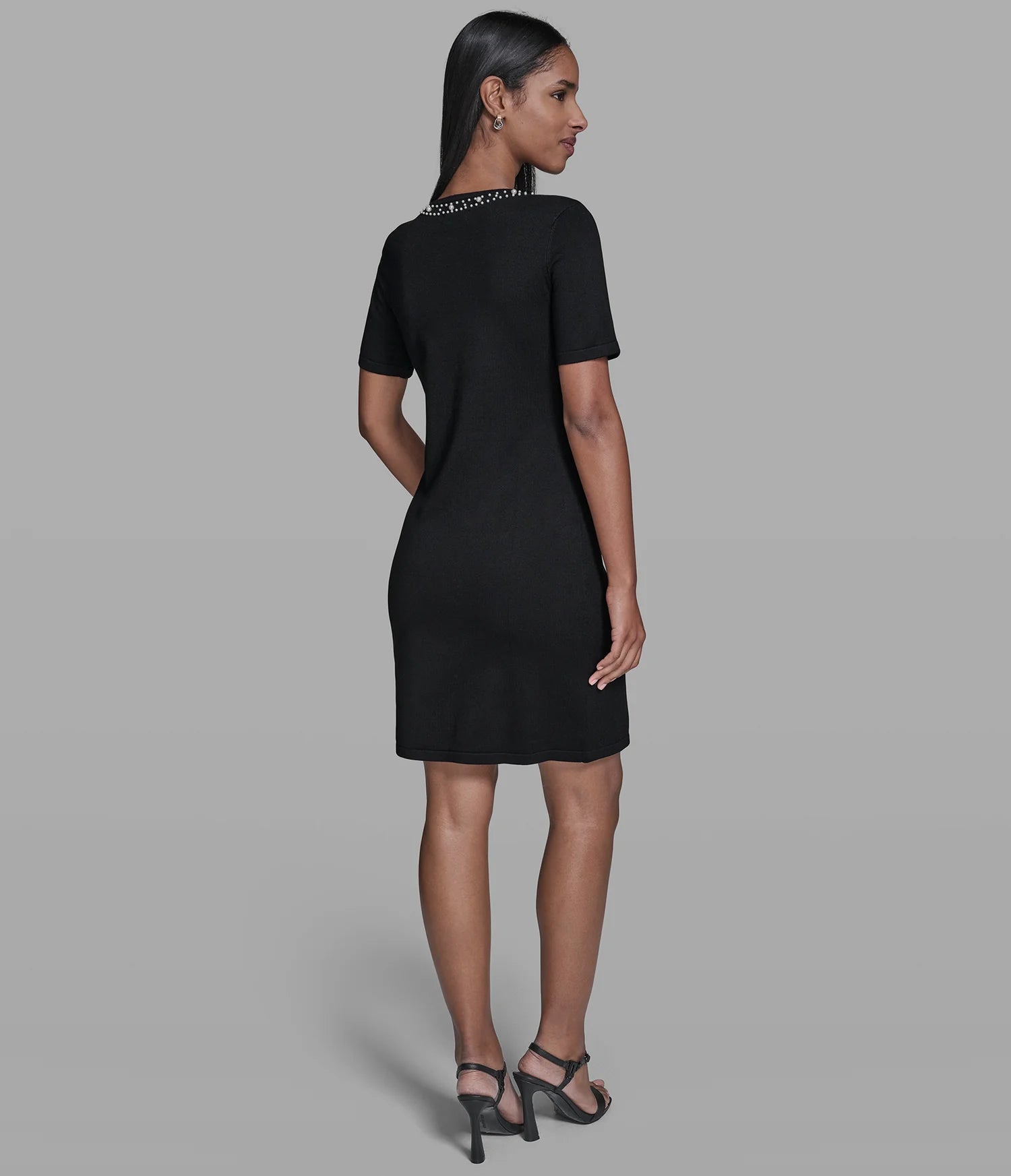 Karl PEARL TRIM SWEATER DRESS-Black