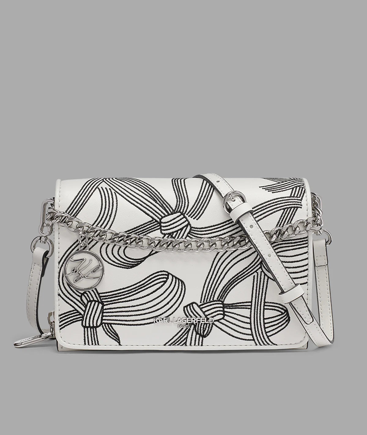KARL LAGERFELD LOURDES CROSSBODY WITH BOWS-White/Black Prints