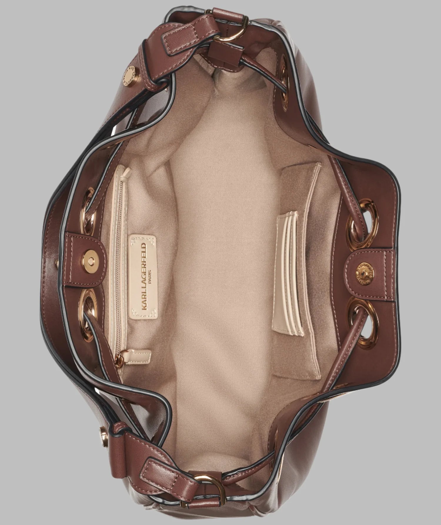 Karl Lagerfeld Paris Womens' DESIREE SMALL LEATHER HOBO BAG Brown