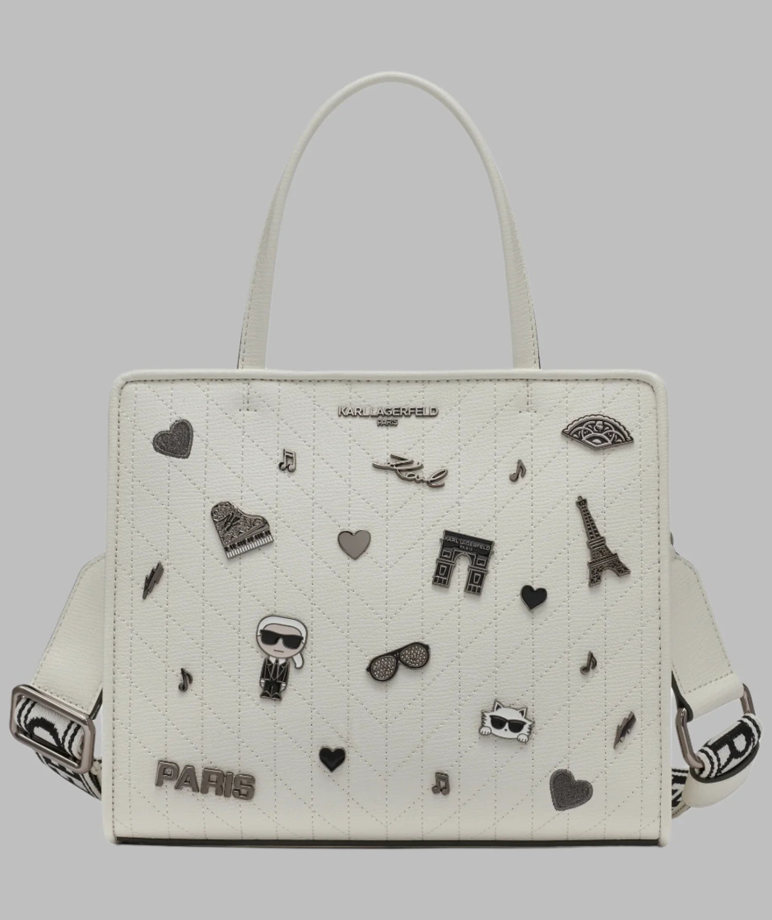 Karl Lagerfeld Paris Womens' MAYBELLE SATCHEL WITH PINS white