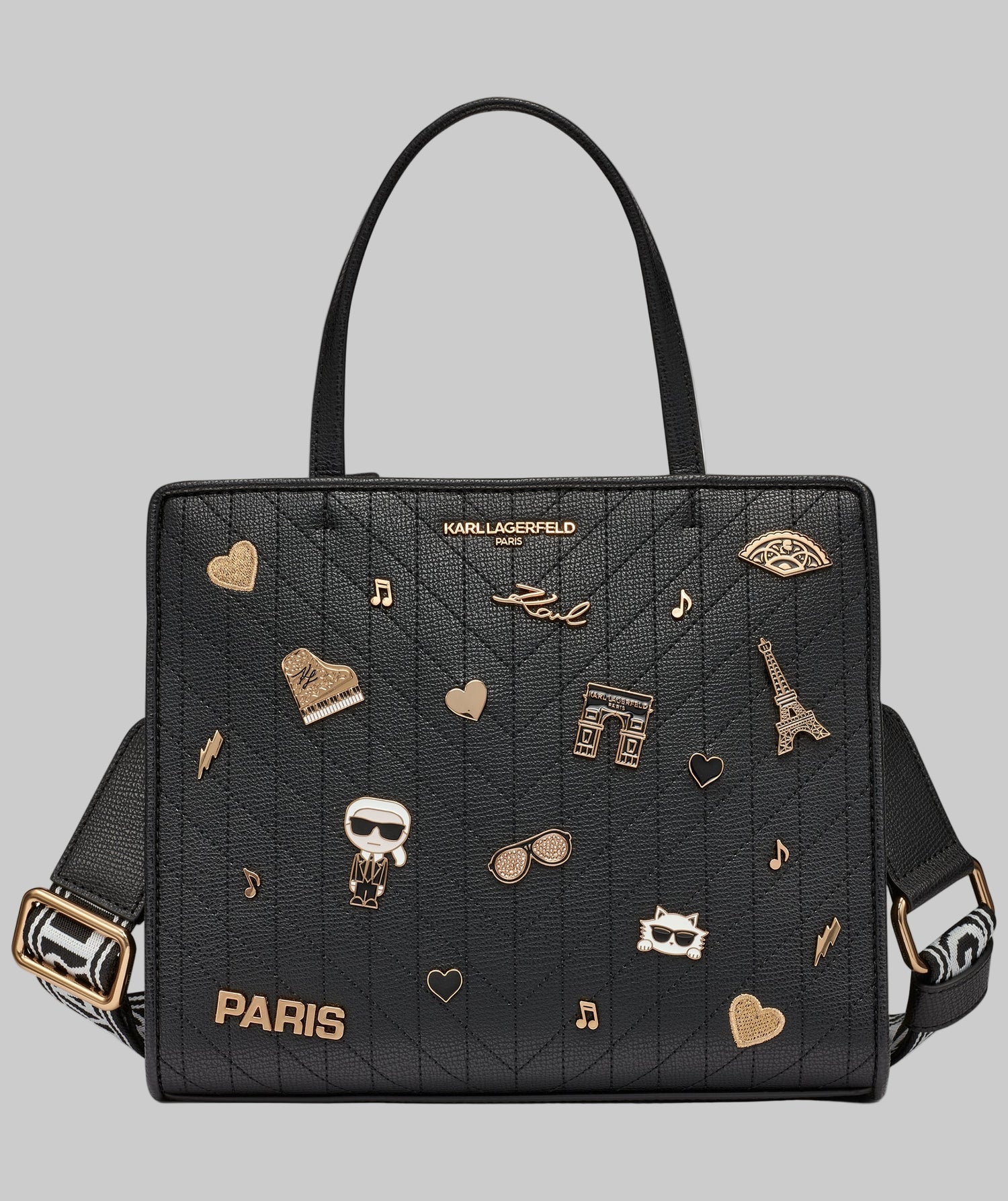 Karl Lagerfeld Paris Womens' MAYBELLE SATCHEL WITH PINS black