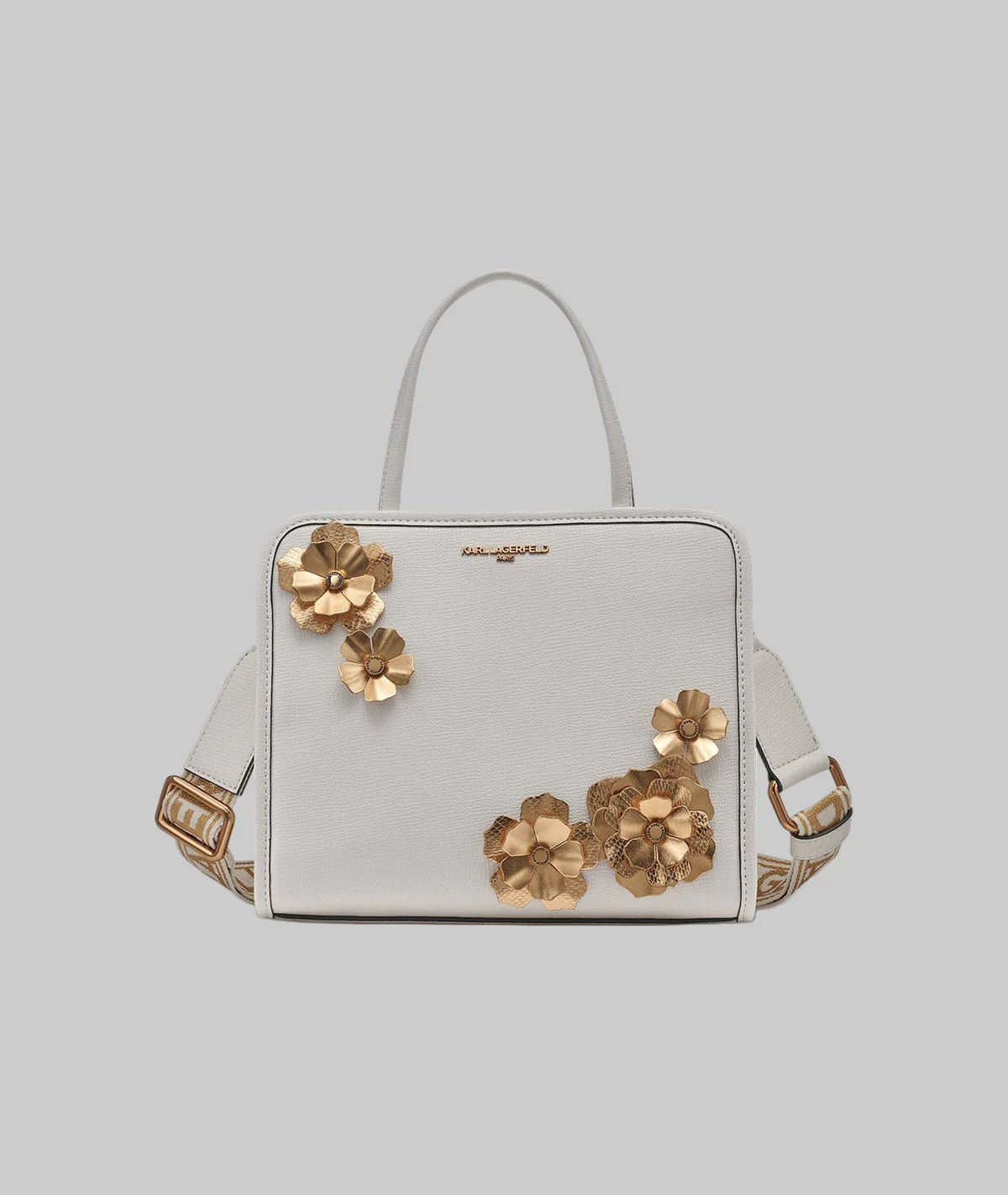 Karl Lagerfeld Paris Womens' MAYBELLE TOP HANDLE SATCHEL WITH FLOWERS white