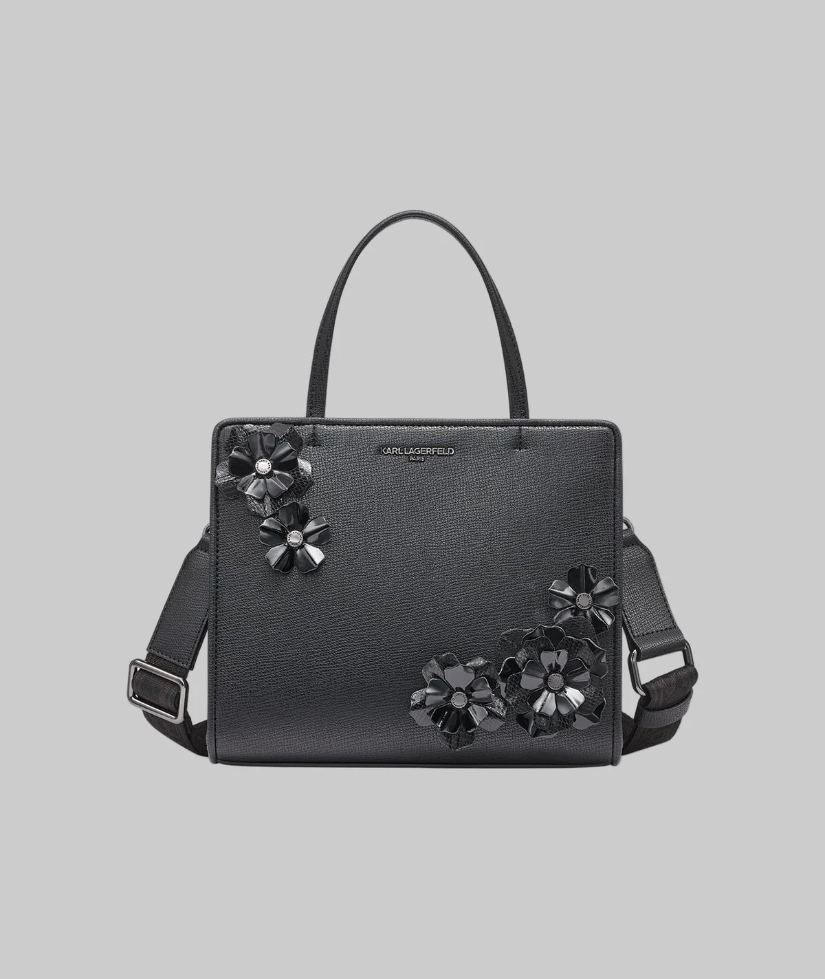 Karl Lagerfeld Paris Womens' MAYBELLE TOP HANDLE SATCHEL WITH FLOWERS BLACK