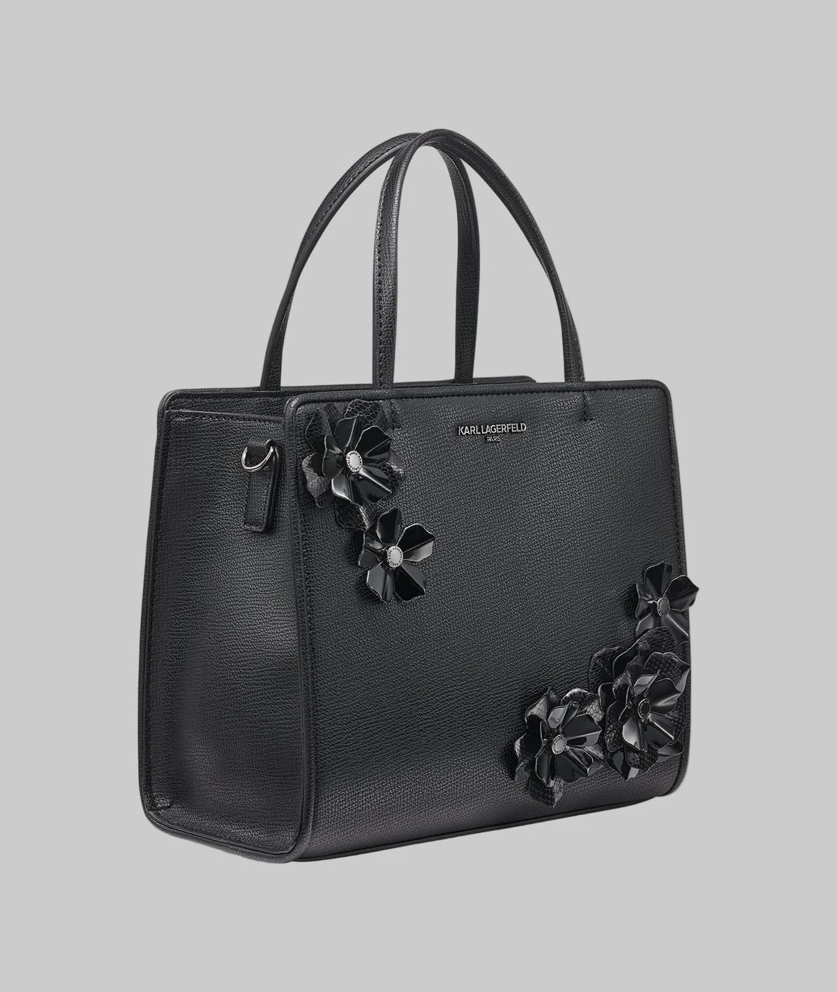 Karl Lagerfeld Paris Womens' MAYBELLE TOP HANDLE SATCHEL WITH FLOWERS BLACK