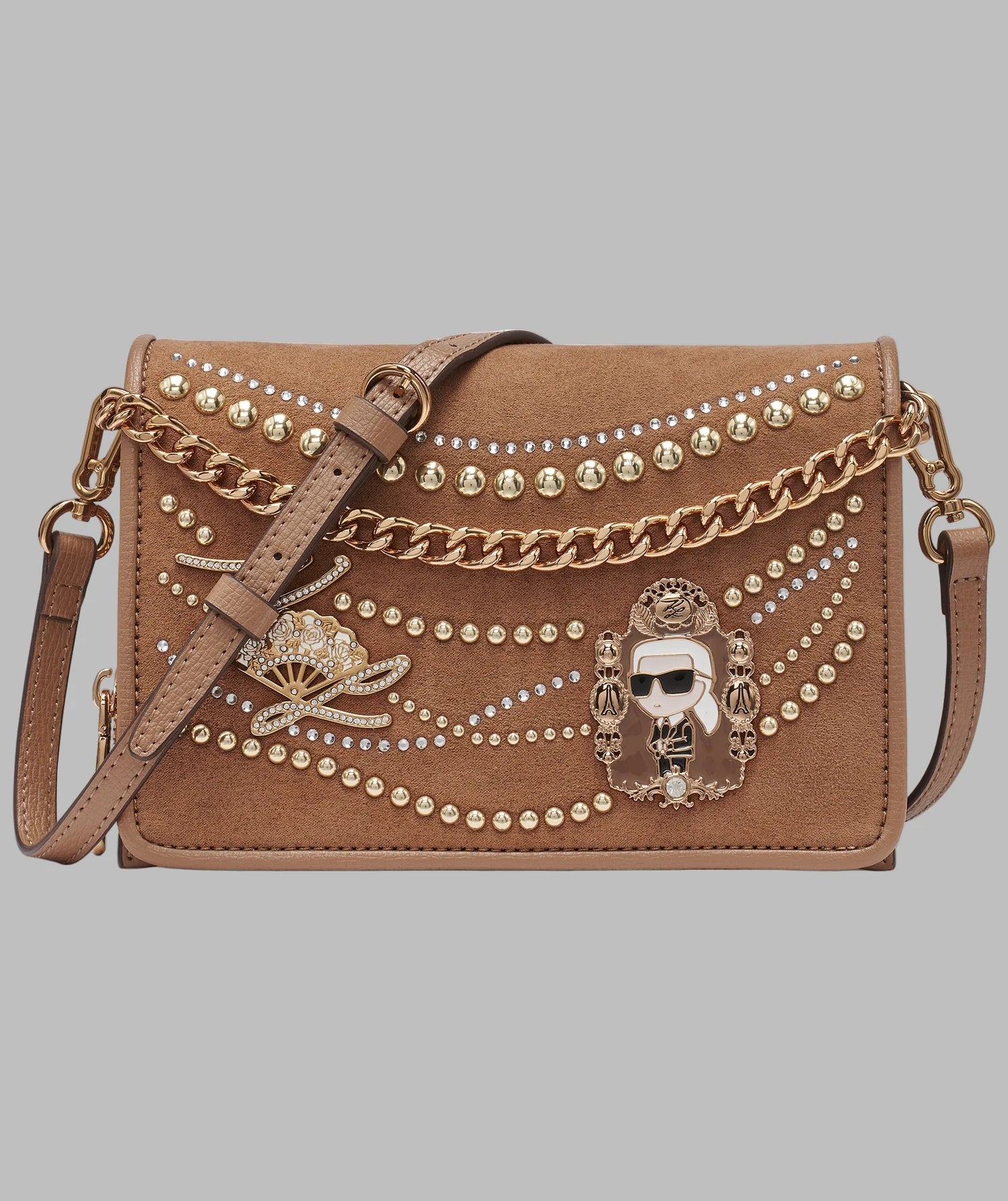 Karl Lagerfeld Paris Womens' LOURDES SUEDE FLAP CROSSBODY Brown