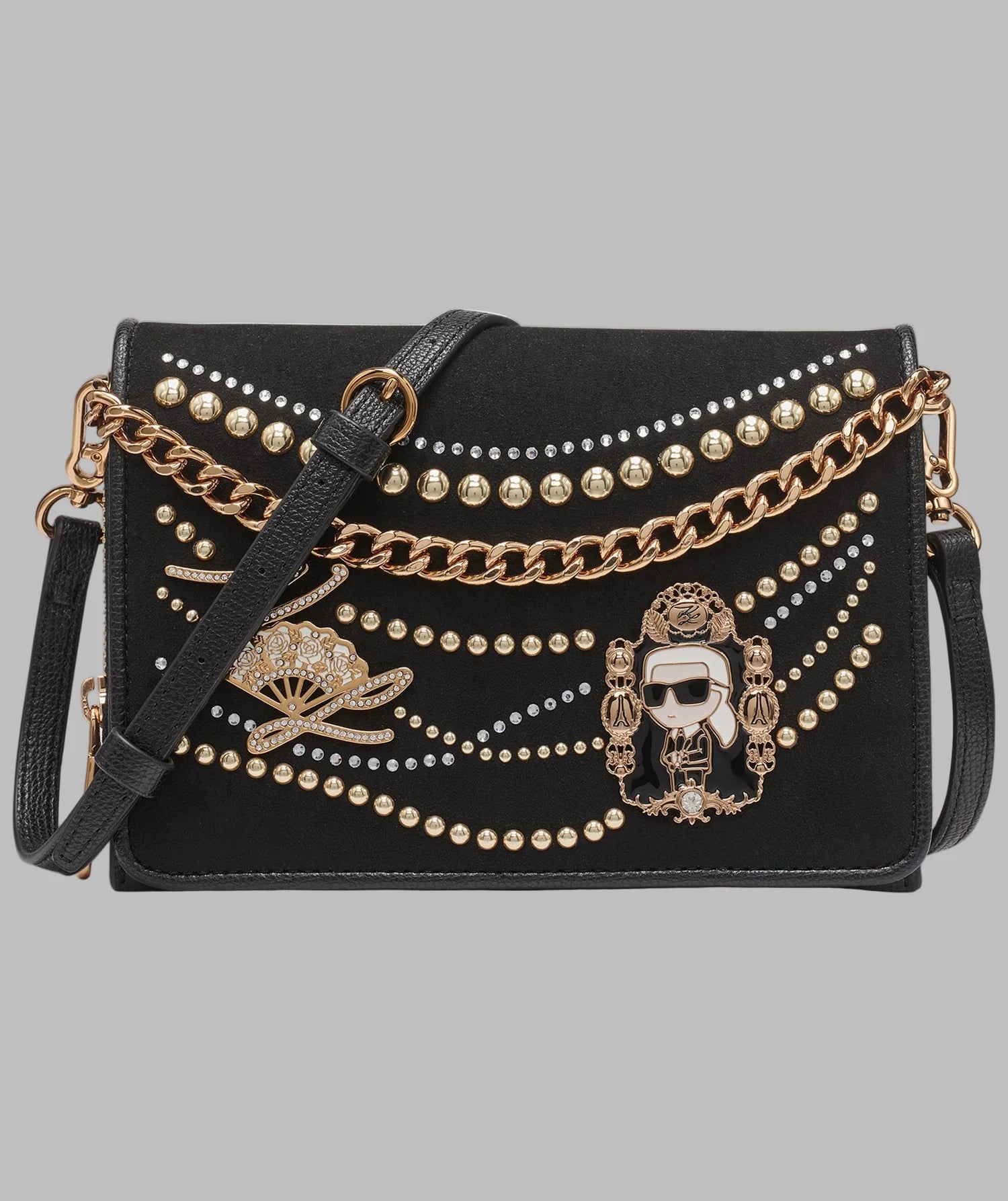 Karl Lagerfeld Paris Womens' LOURDES SUEDE FLAP CROSSBODY Black