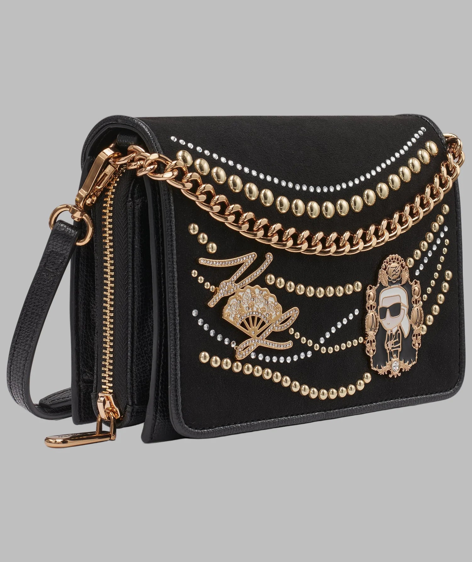 Karl Lagerfeld Paris Womens' LOURDES SUEDE FLAP CROSSBODY Black