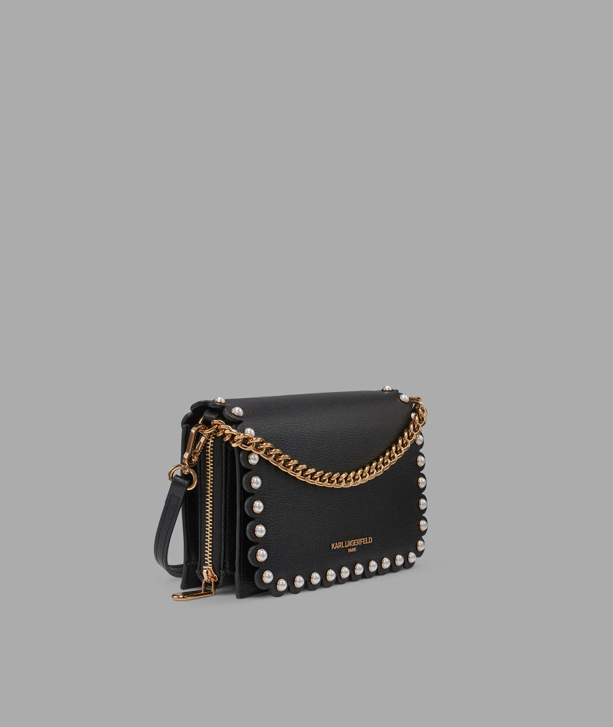 Karl Lagerfeld Paris Womens' LOURDES CROSSBODY WITH PEARLS Black